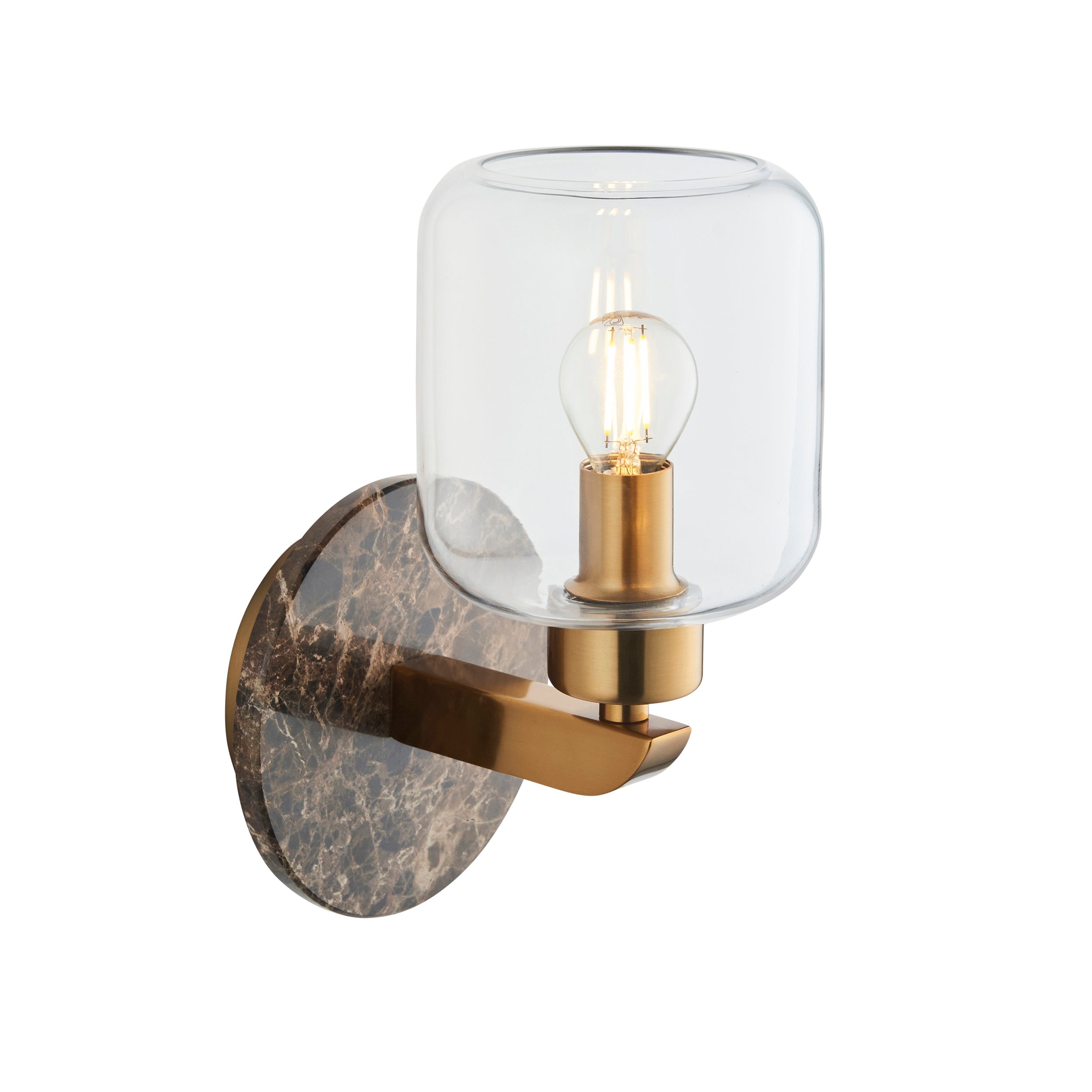 Endon Travi Wall Light - Dark Brown Emperador Marble, Vintage Brass & Clear Glass