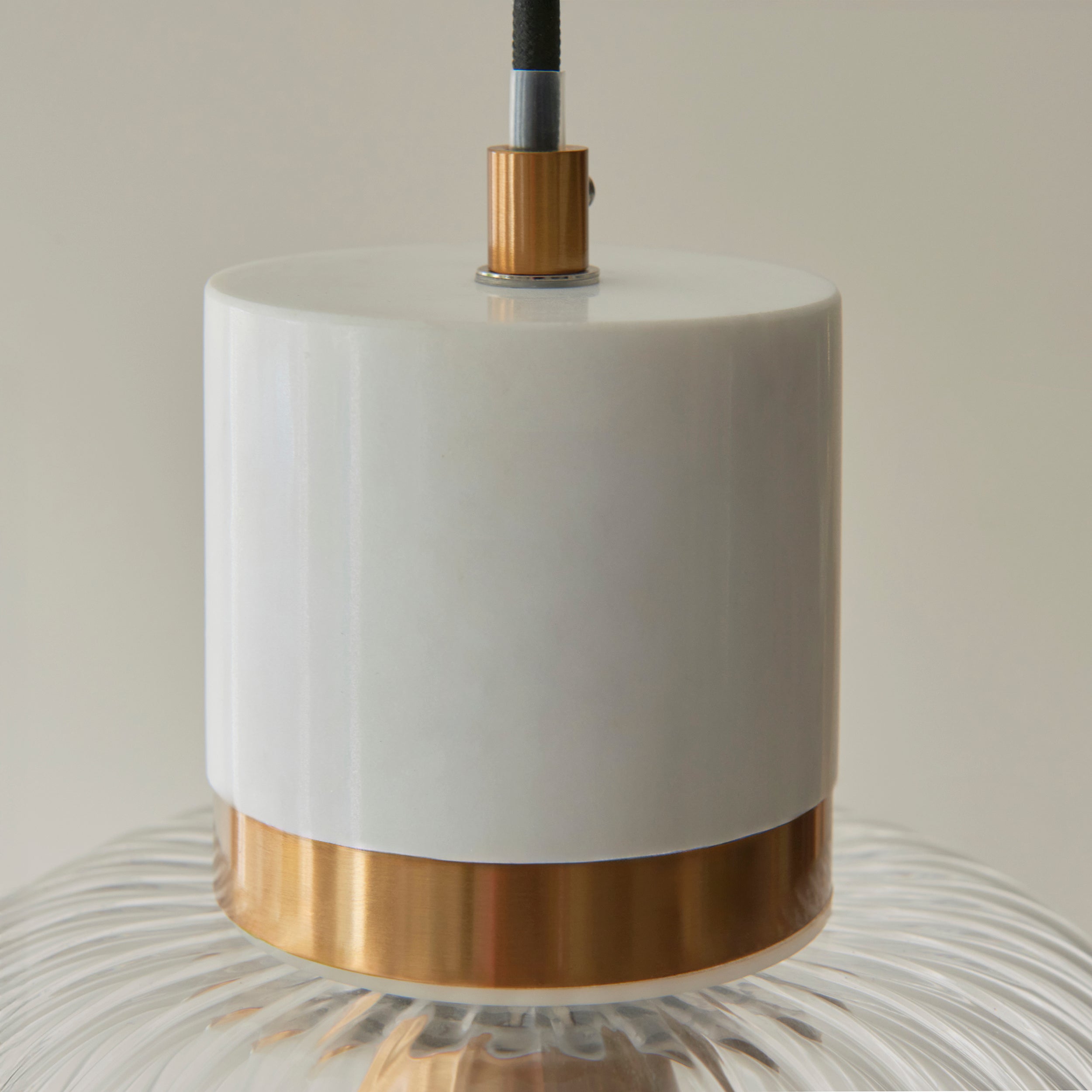 Endon Travi Ribbed Pendant - White Volakas Marble, Vintage Brass & Clear Ribbed Glass
