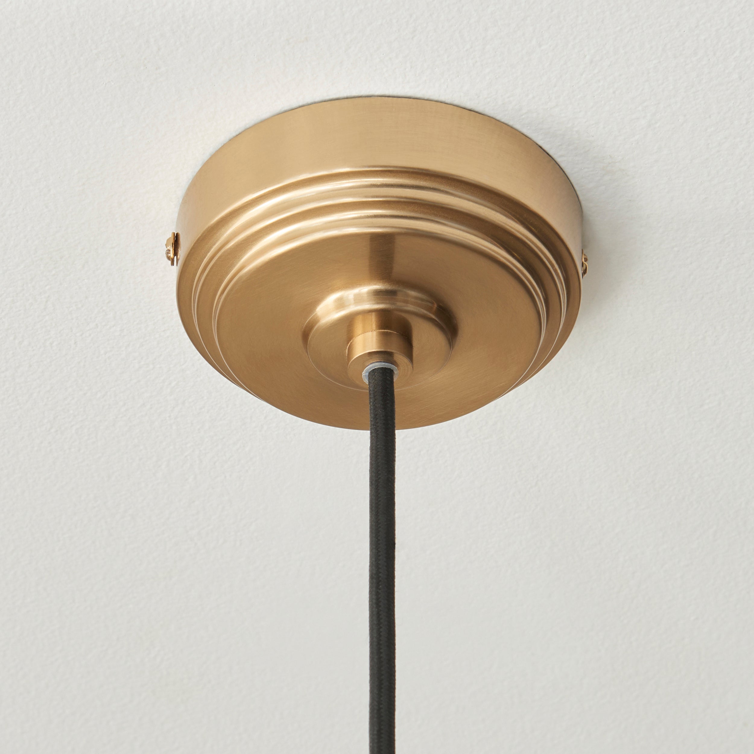 Endon Eltham & Camellia Pendant - Clear Glass, Brushed Aged Brass Plate & Black Braided Flex