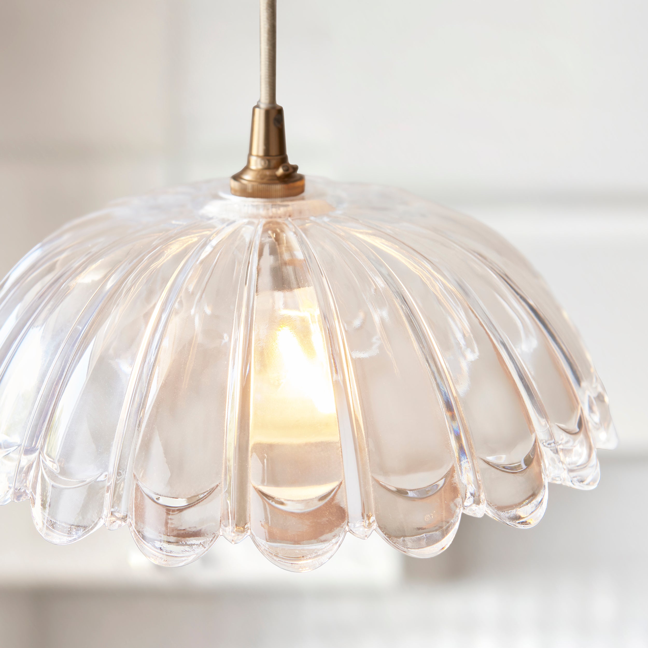 Endon Eltham & Carnation Pendant - Clear Glass & Brushed Aged Brass With Natural Braided Cable