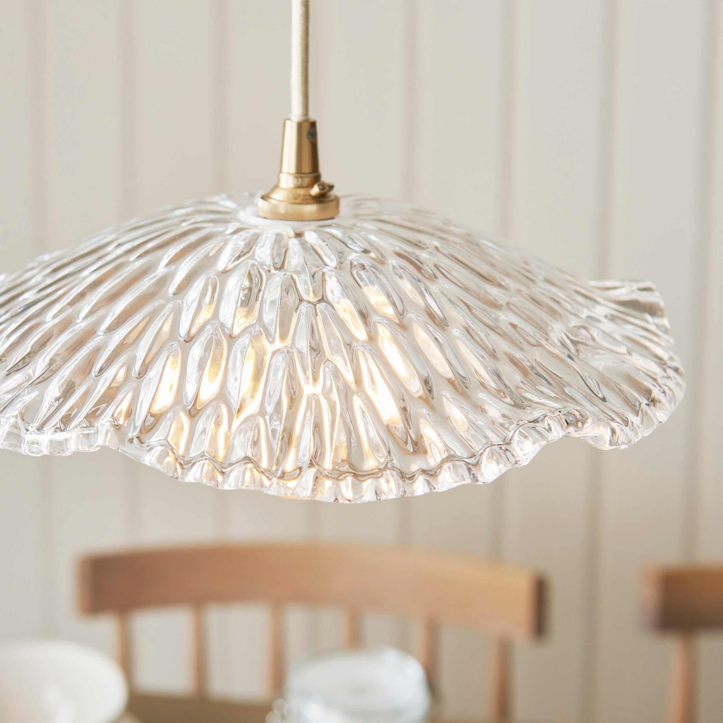 Endon Eltham & Orchid Pendant - Clear Glass & Brushed Aged Brass With Natural Braided Cable