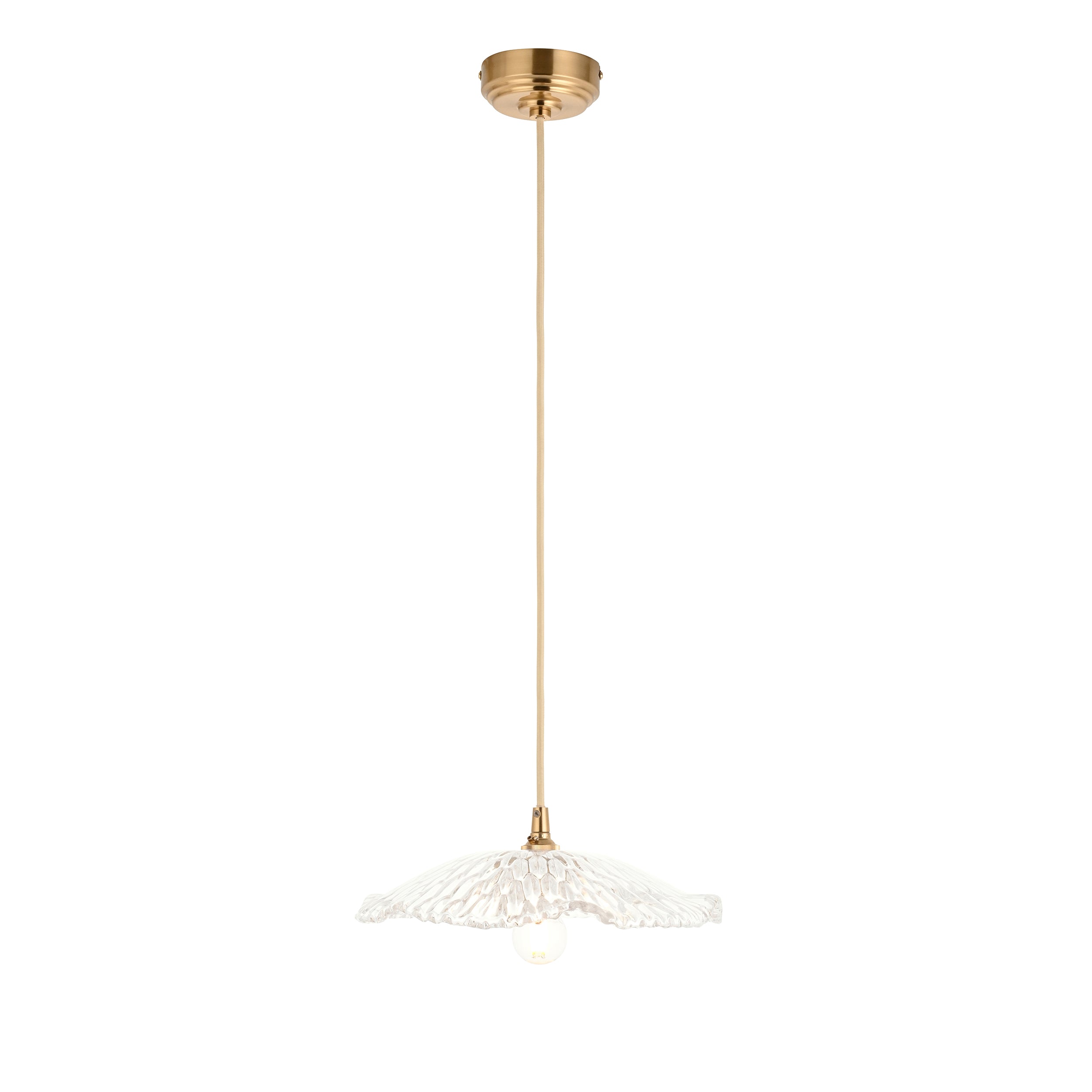 Endon Eltham & Orchid Pendant - Clear Glass & Brushed Aged Brass With Natural Braided Cable