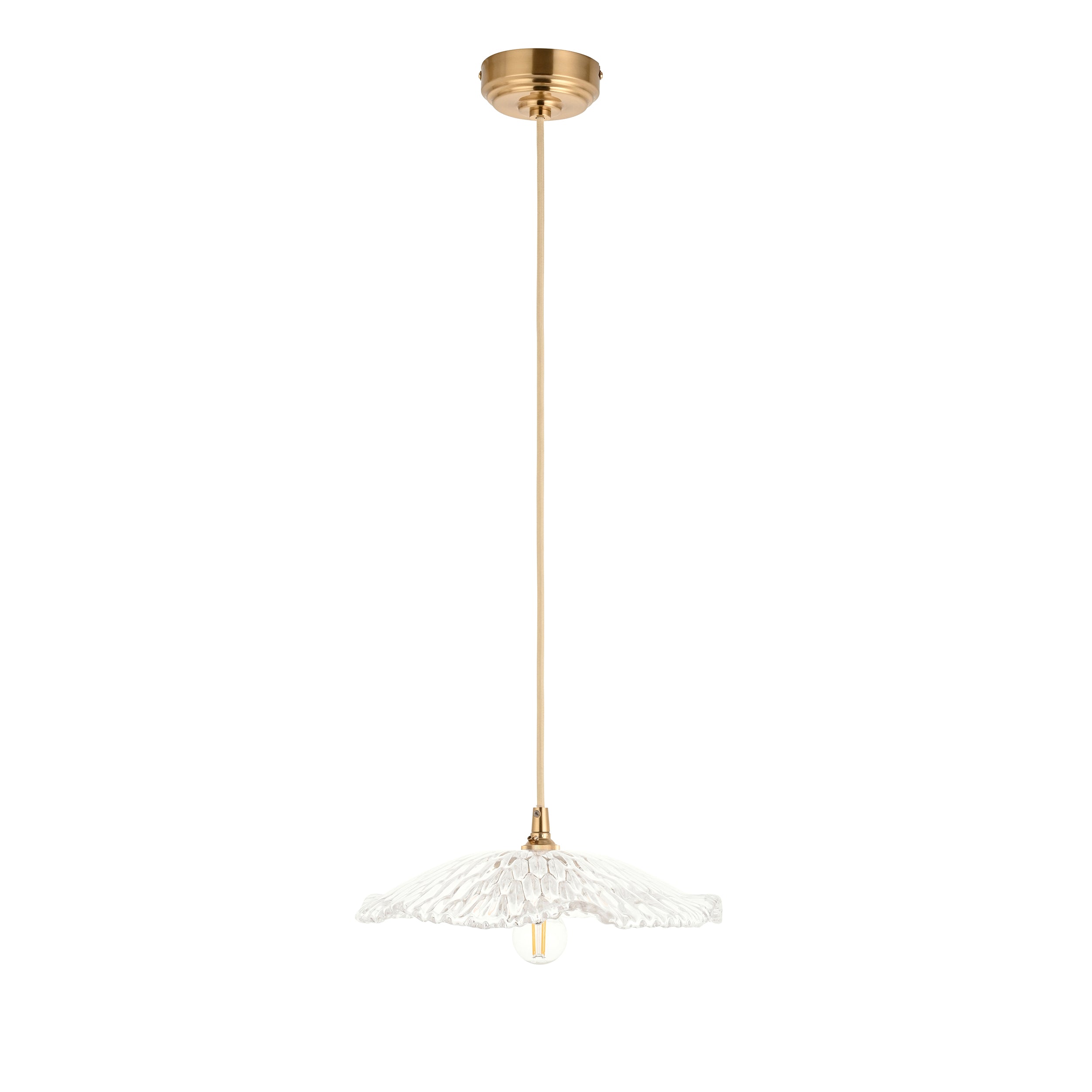 Endon Eltham & Orchid Pendant - Clear Glass & Brushed Aged Brass With Natural Braided Cable