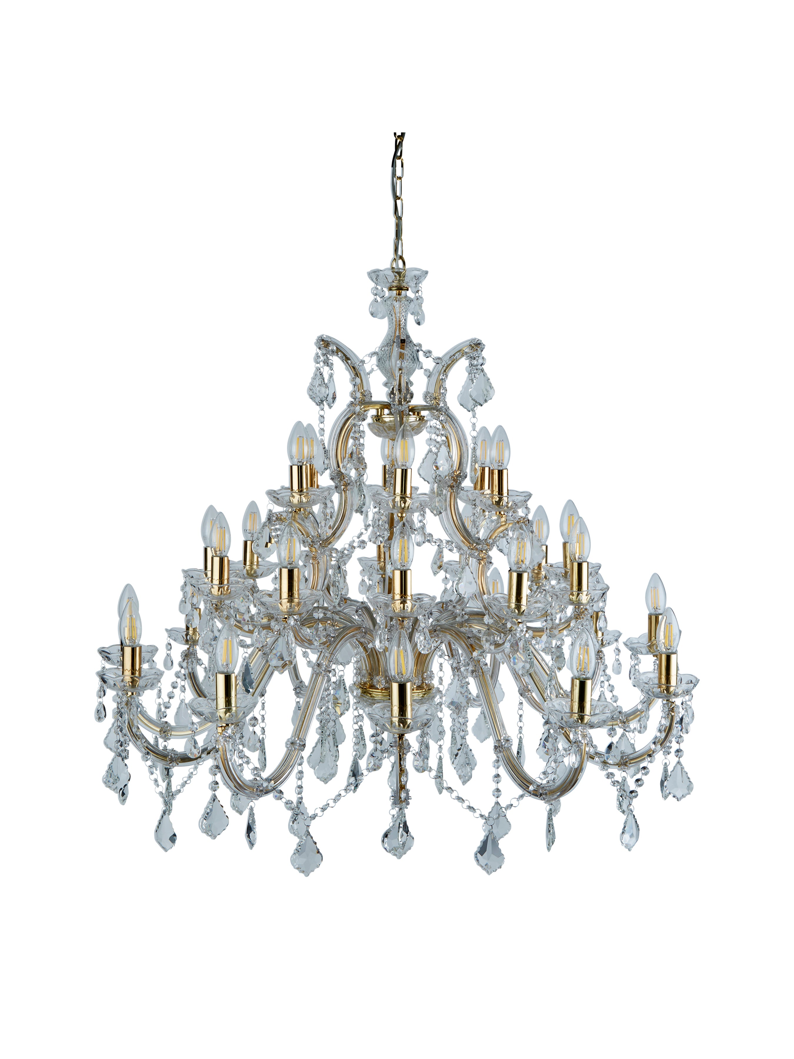 Searchlight Maple 30 Light Chandelier - Polished Brass & Clear Crystal