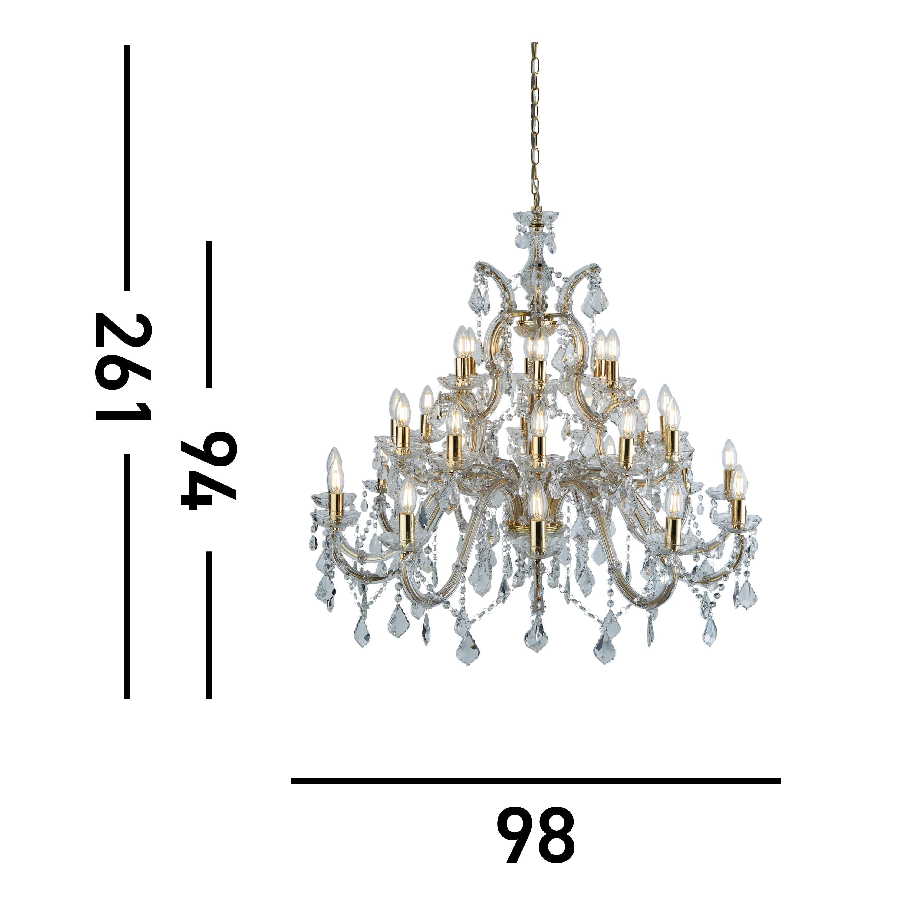 Searchlight Maple 30 Light Chandelier - Polished Brass & Clear Crystal