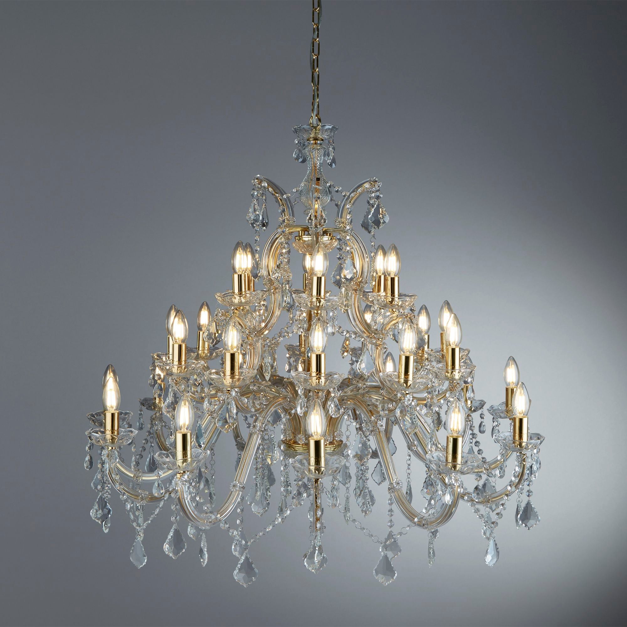 Searchlight Maple 30 Light Chandelier - Polished Brass & Clear Crystal