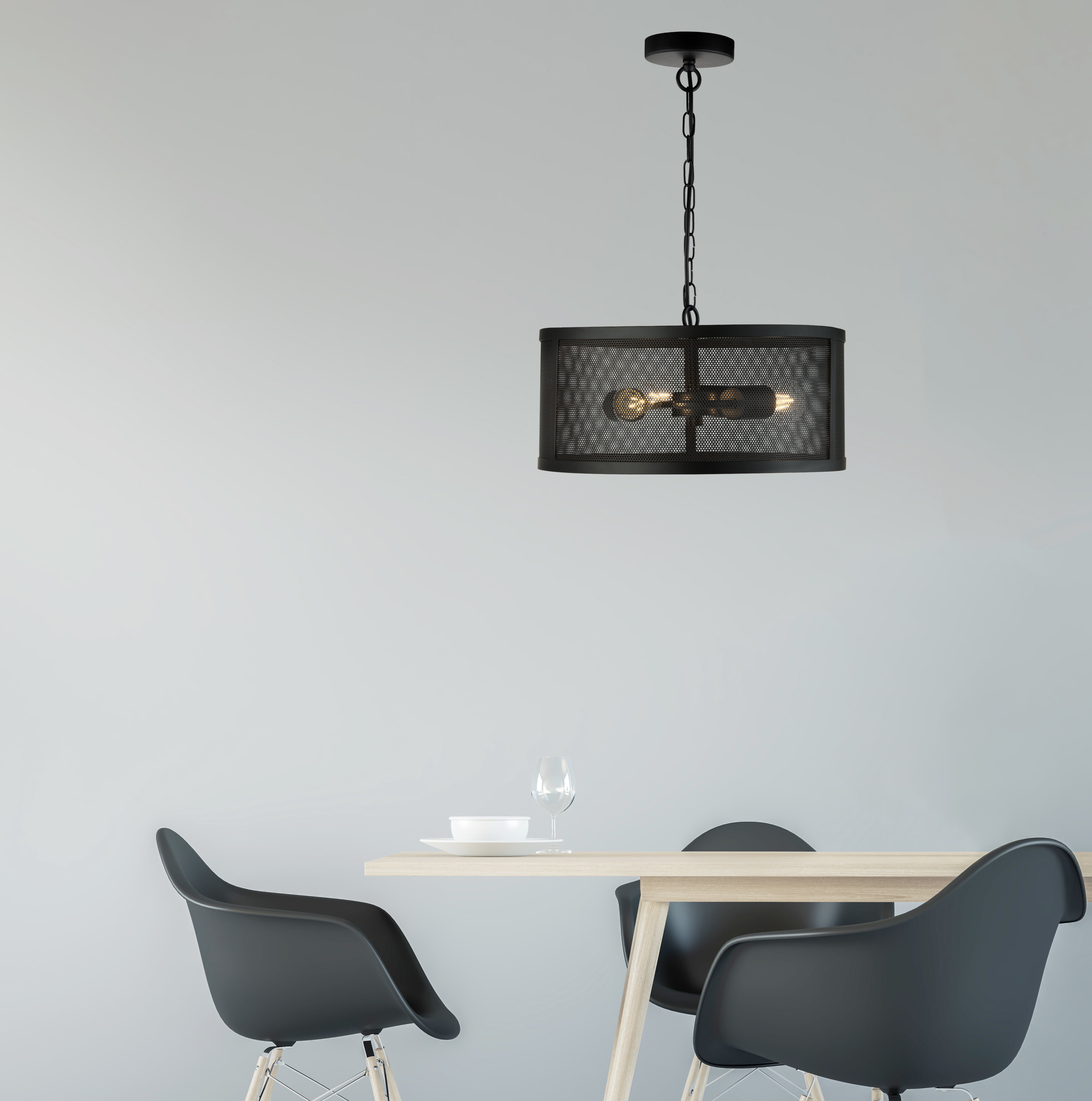 Searchlight Falkner 3 Light Drum Pendant Matt Black