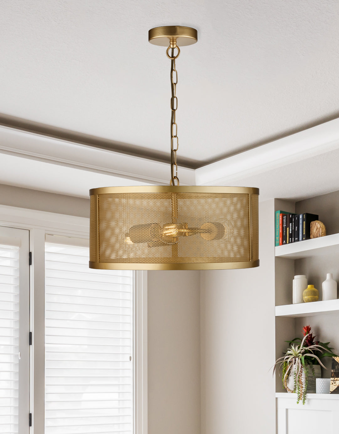 Searchlight Falkner 3 Light Drum Pendant Matt Gold