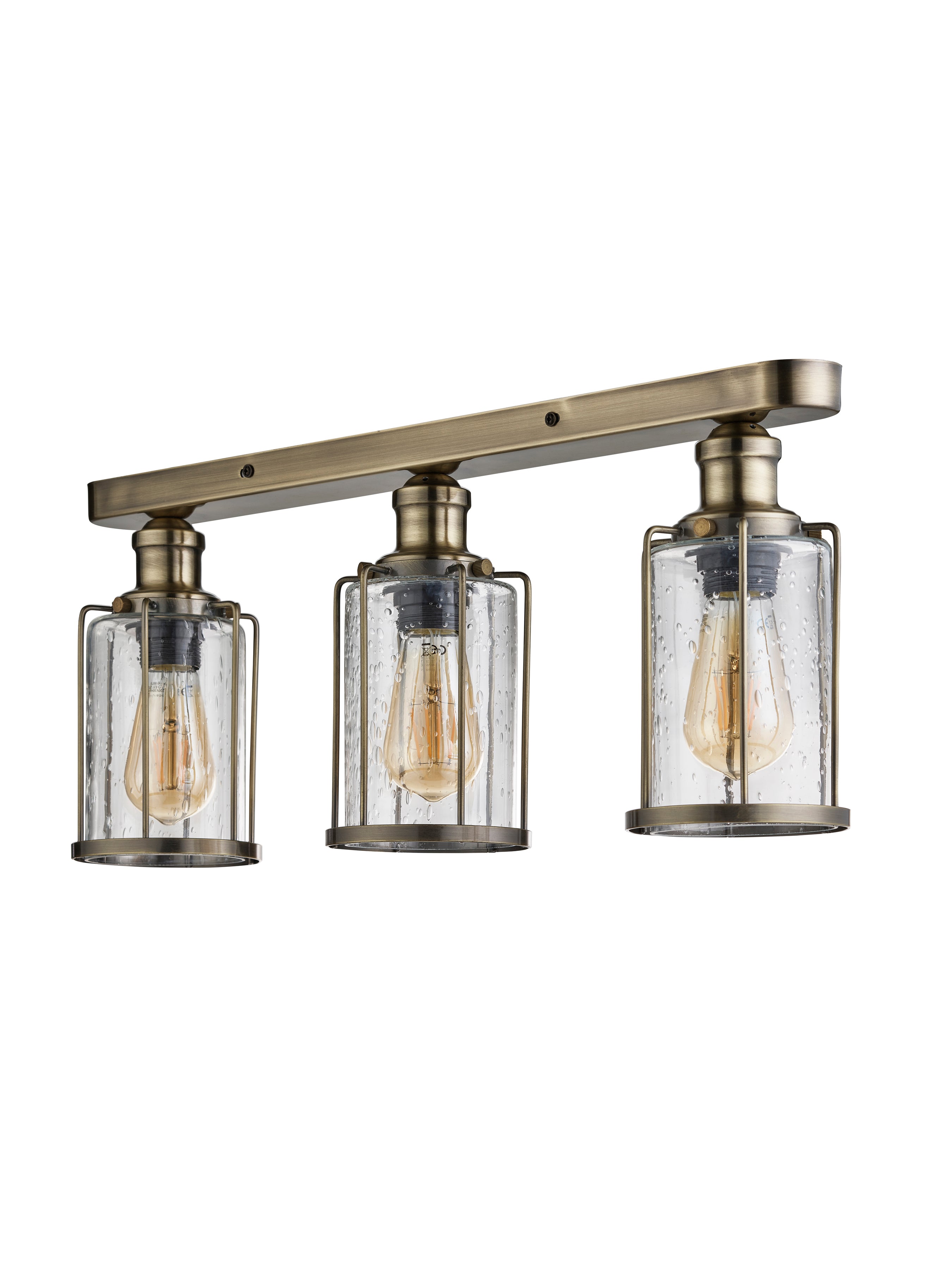 Searchlight Peach 3 Light Flush Antique Brass With Seeded Glass