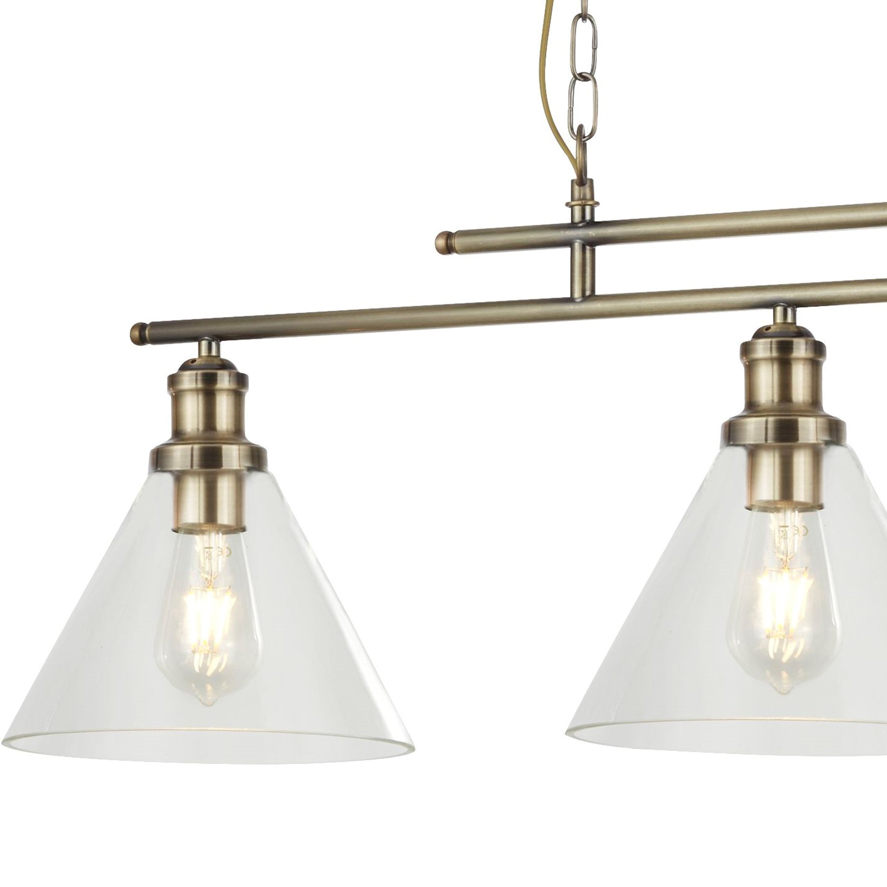 Searchlight Picton 3 Light Pendant Antique Brass, Clear Glass Shade