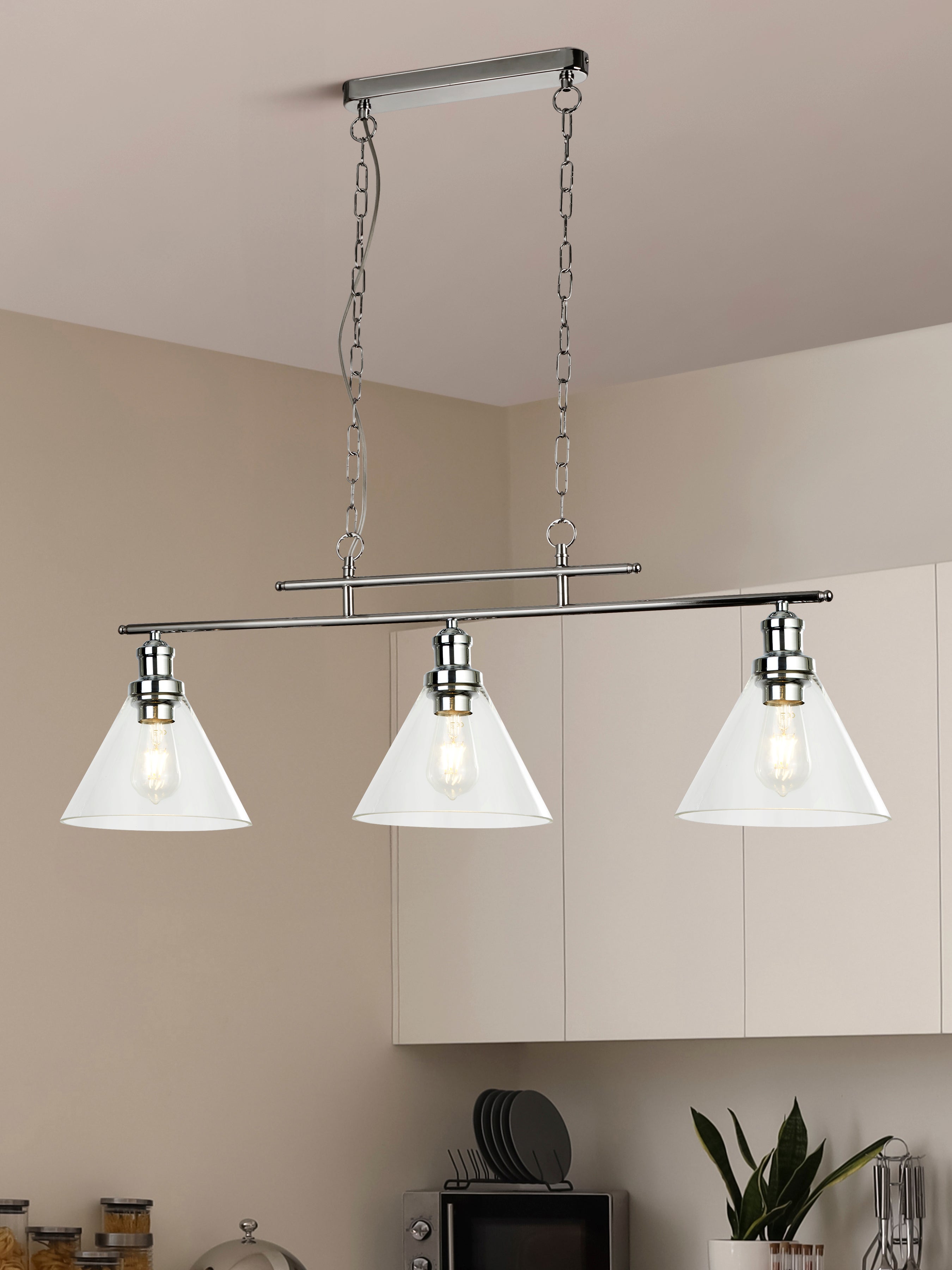 Searchlight Picton 3 Light Bar Pendant - Chrome Metal & Glass