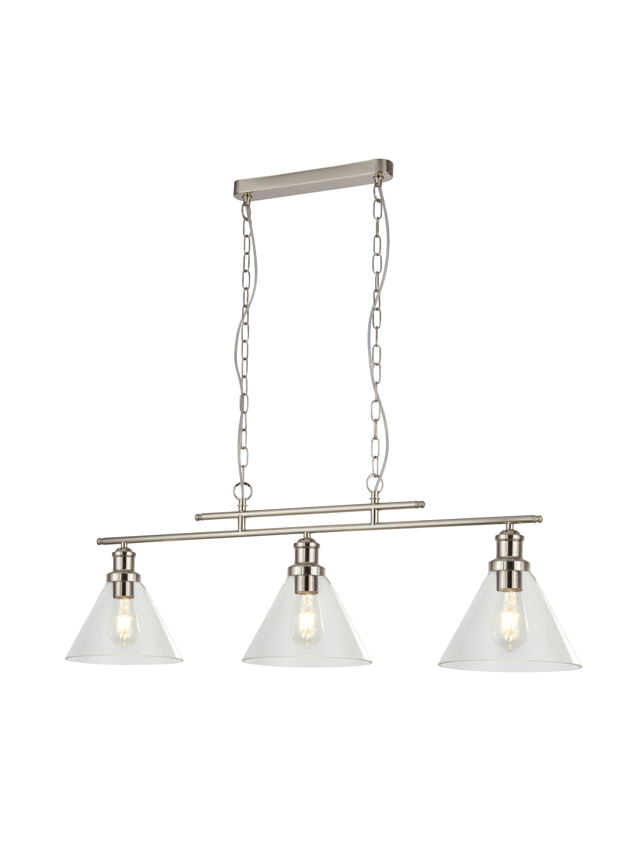 Searchlight Picton 3 Light Pendant Satin Silver, Clear Glass Shade