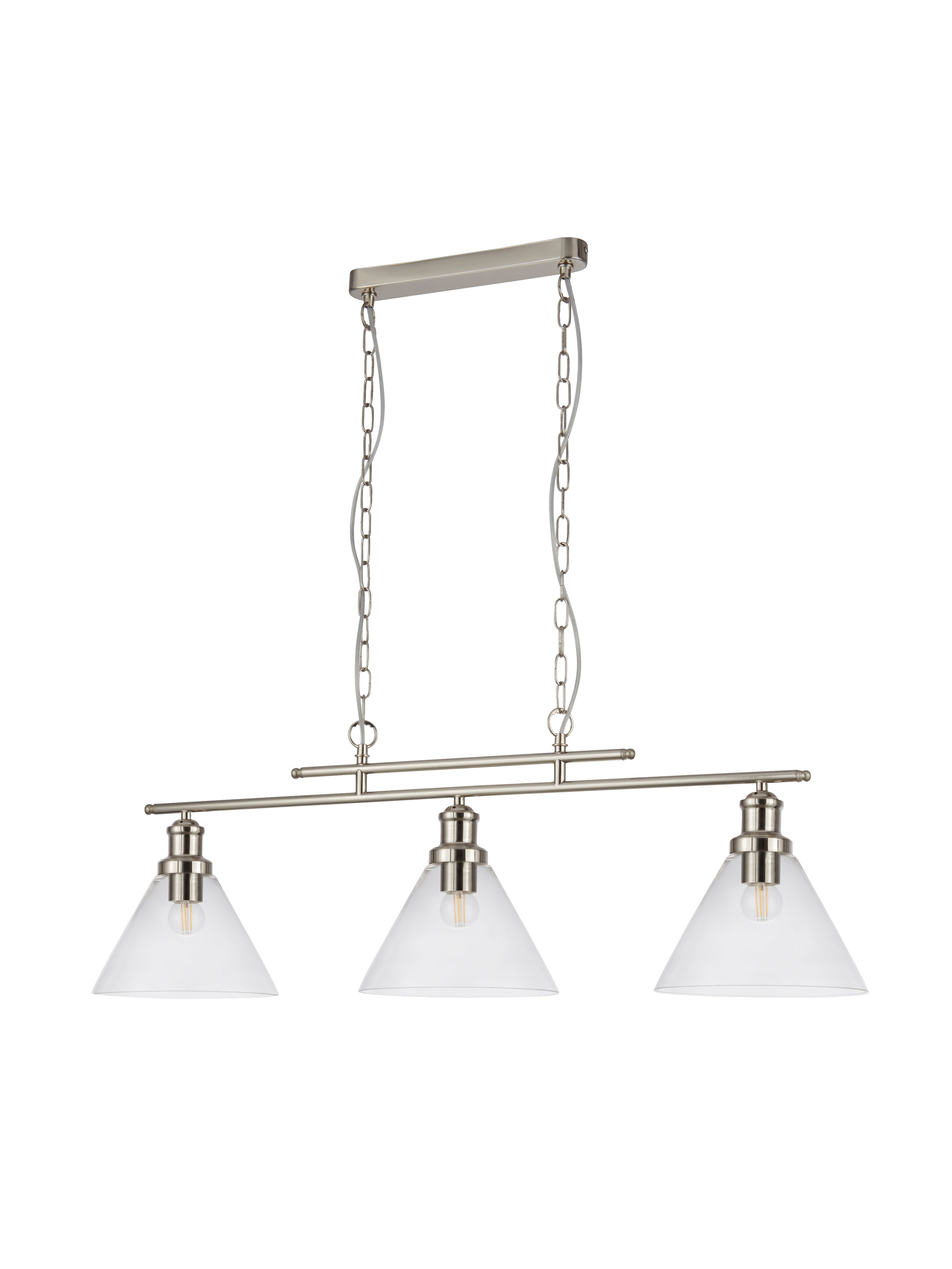 Searchlight Picton 3 Light Pendant Satin Silver, Clear Glass Shade