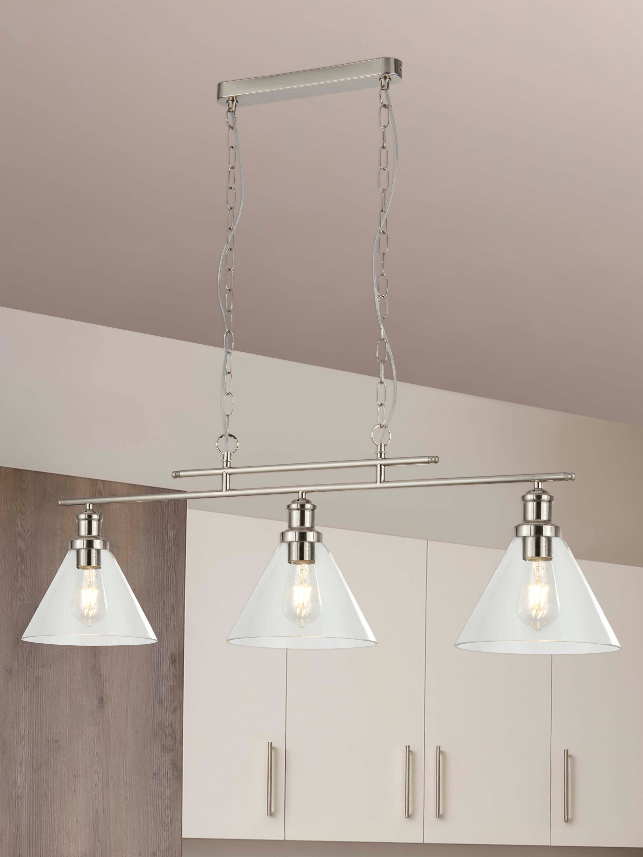 Searchlight Picton 3 Light Pendant Satin Silver, Clear Glass Shade