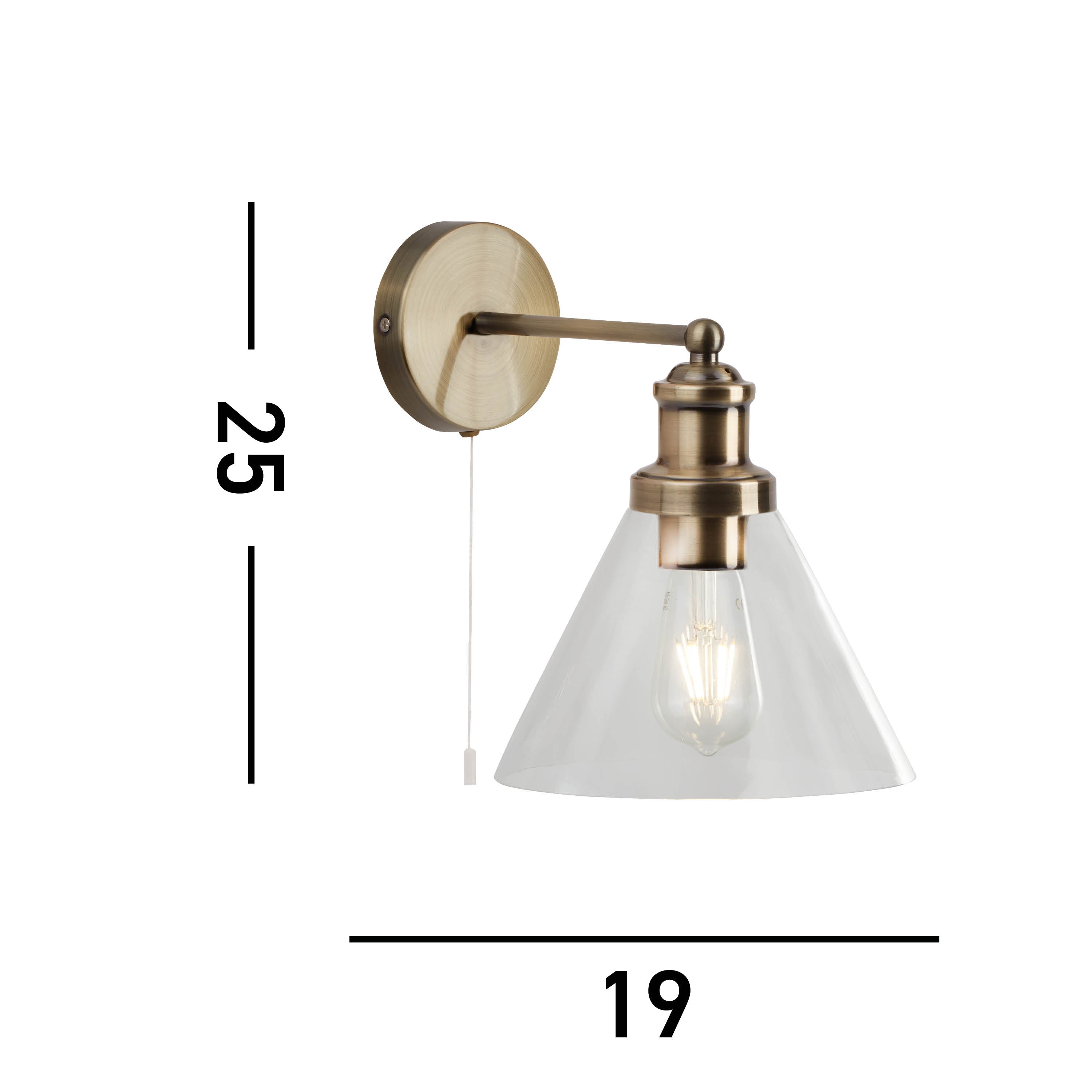 Searchlight Picton Wall Light - Antique Brass, Clear Glass Shade