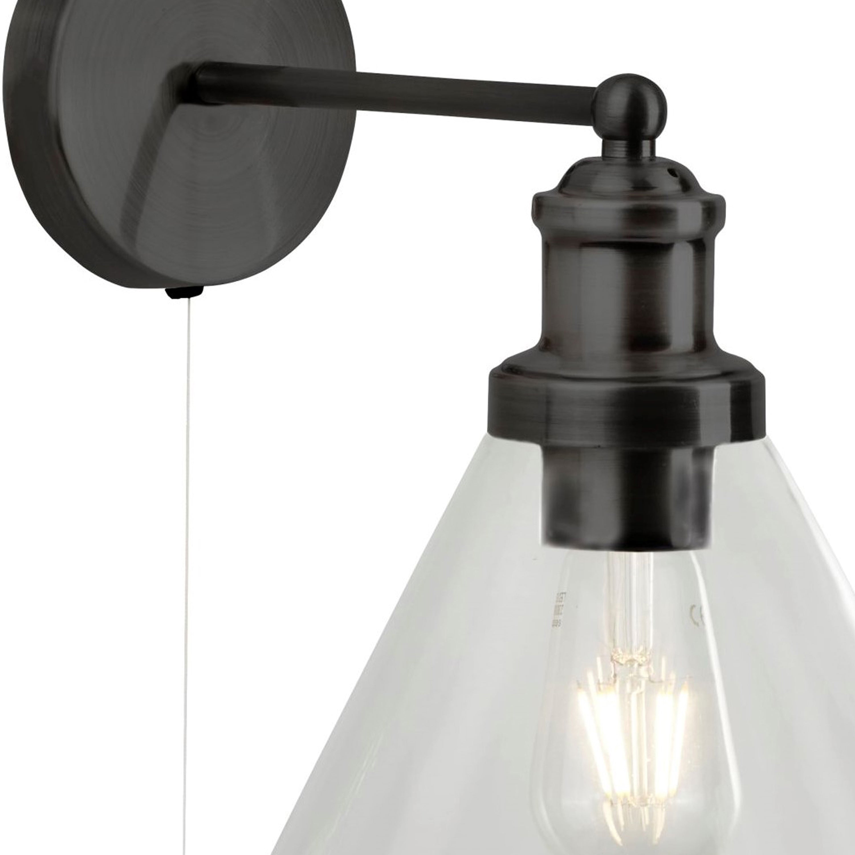 Searchlight Picton Wall Light - Black Metal & Glass