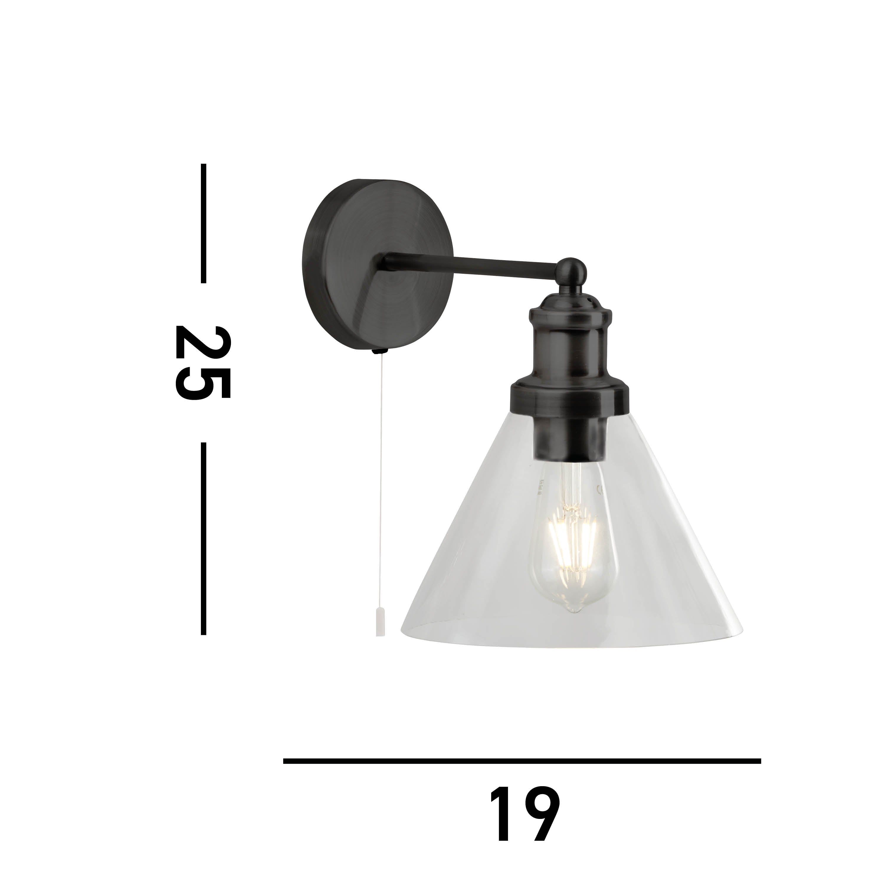 Searchlight Picton Wall Light - Black Metal & Glass