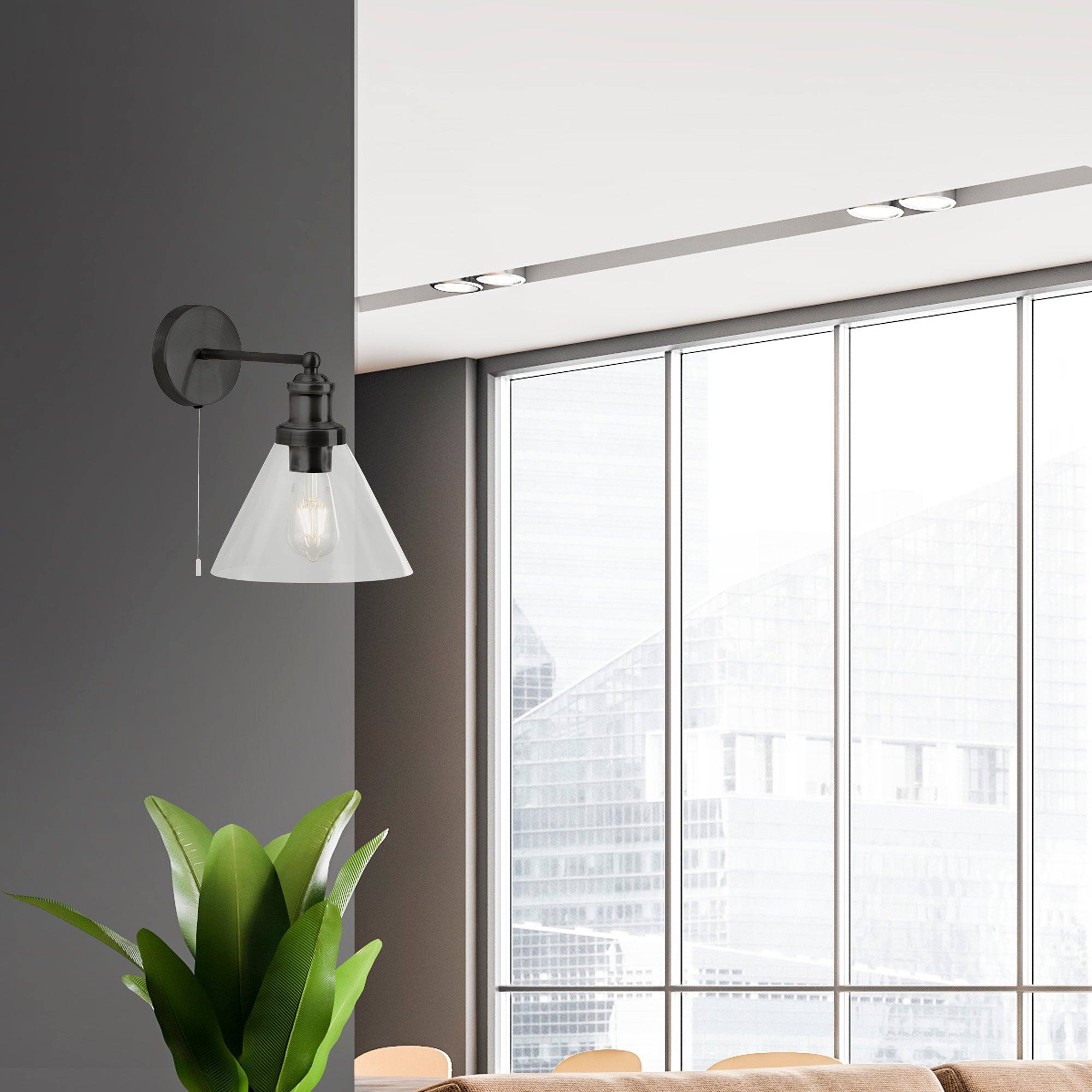 Searchlight Picton Wall Light - Black Metal & Glass