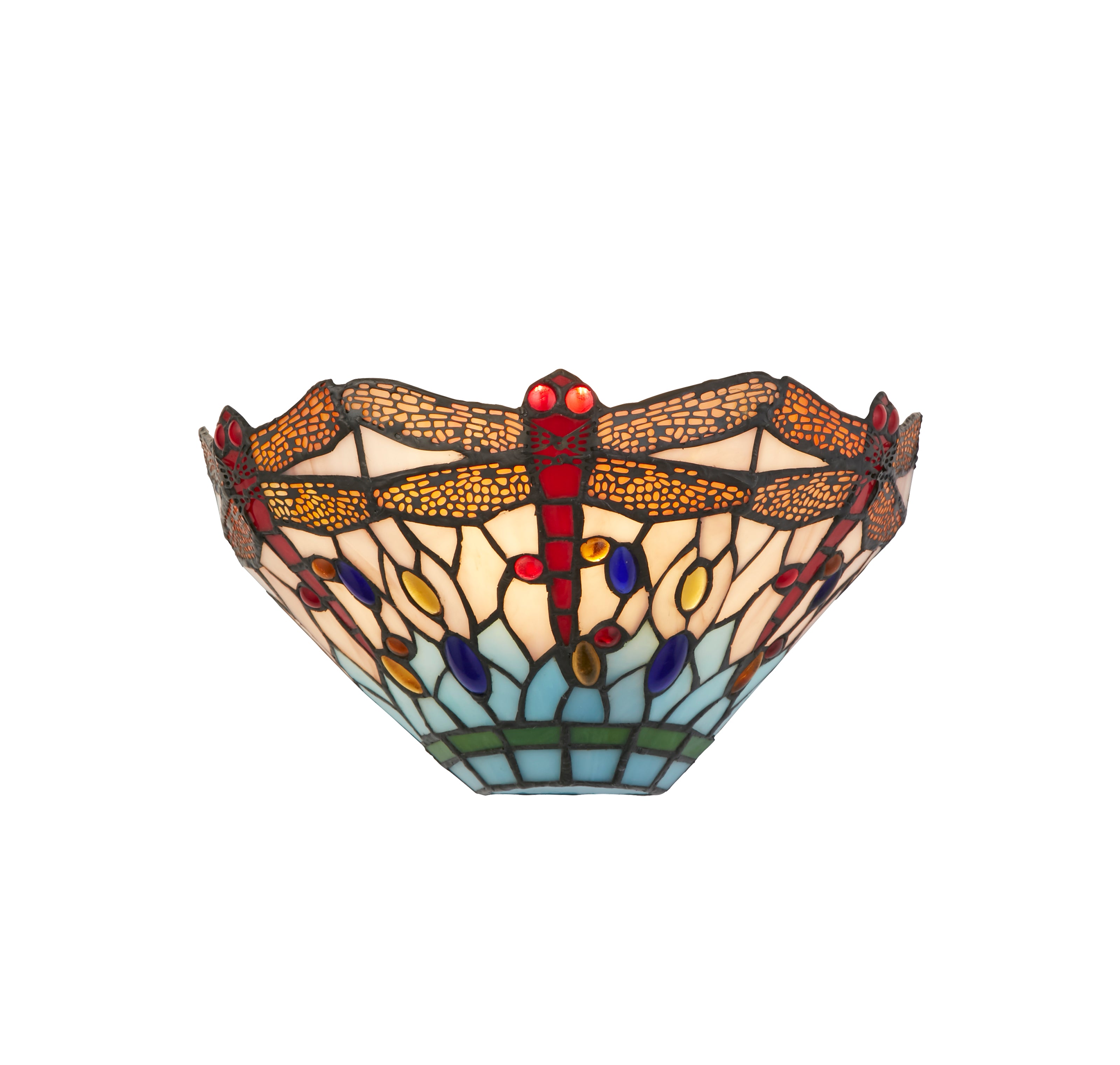 Searchlight Darwen Dragonfly Wall Light - Antique Brass Metal & Stained Glass