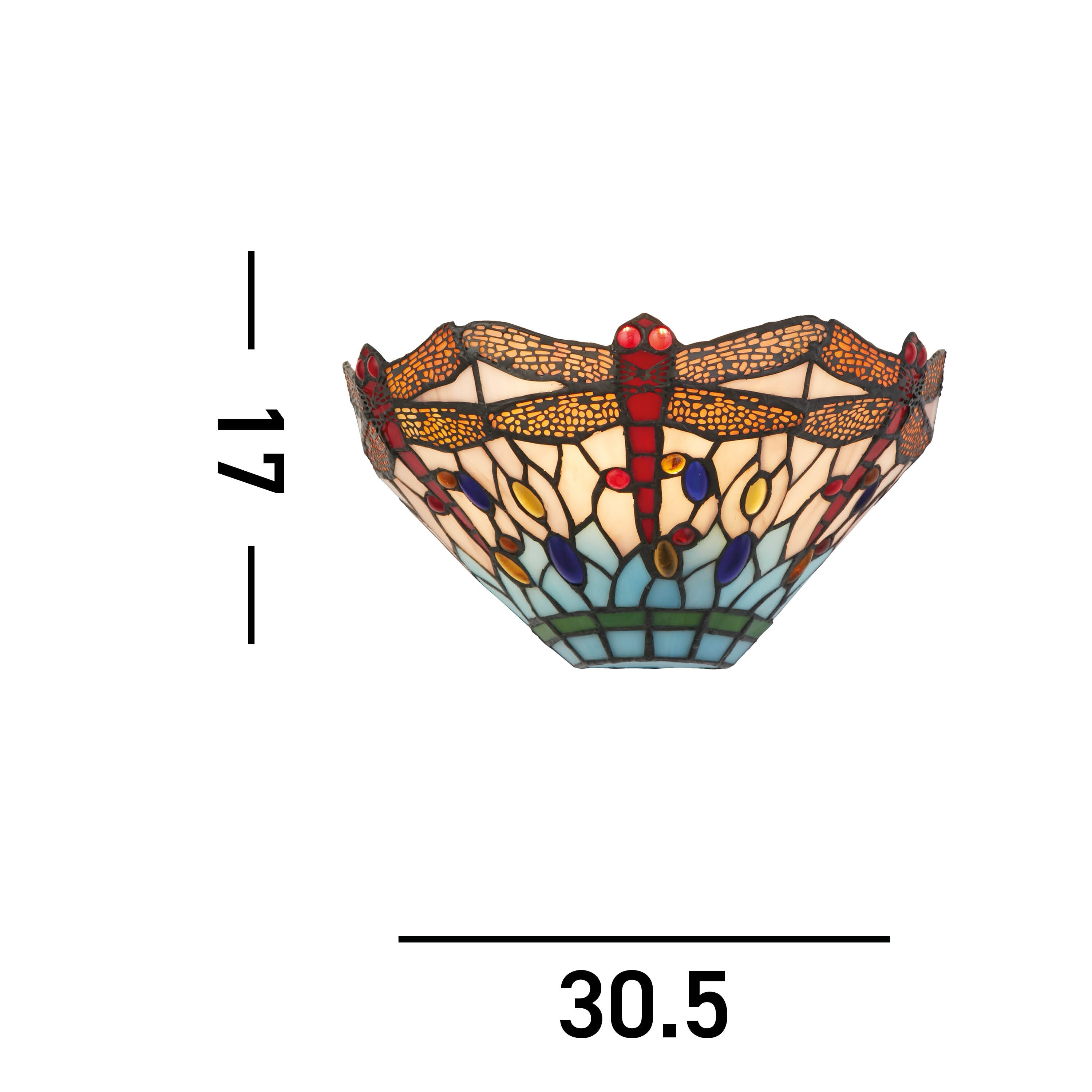 Searchlight Darwen Dragonfly Wall Light - Antique Brass Metal & Stained Glass