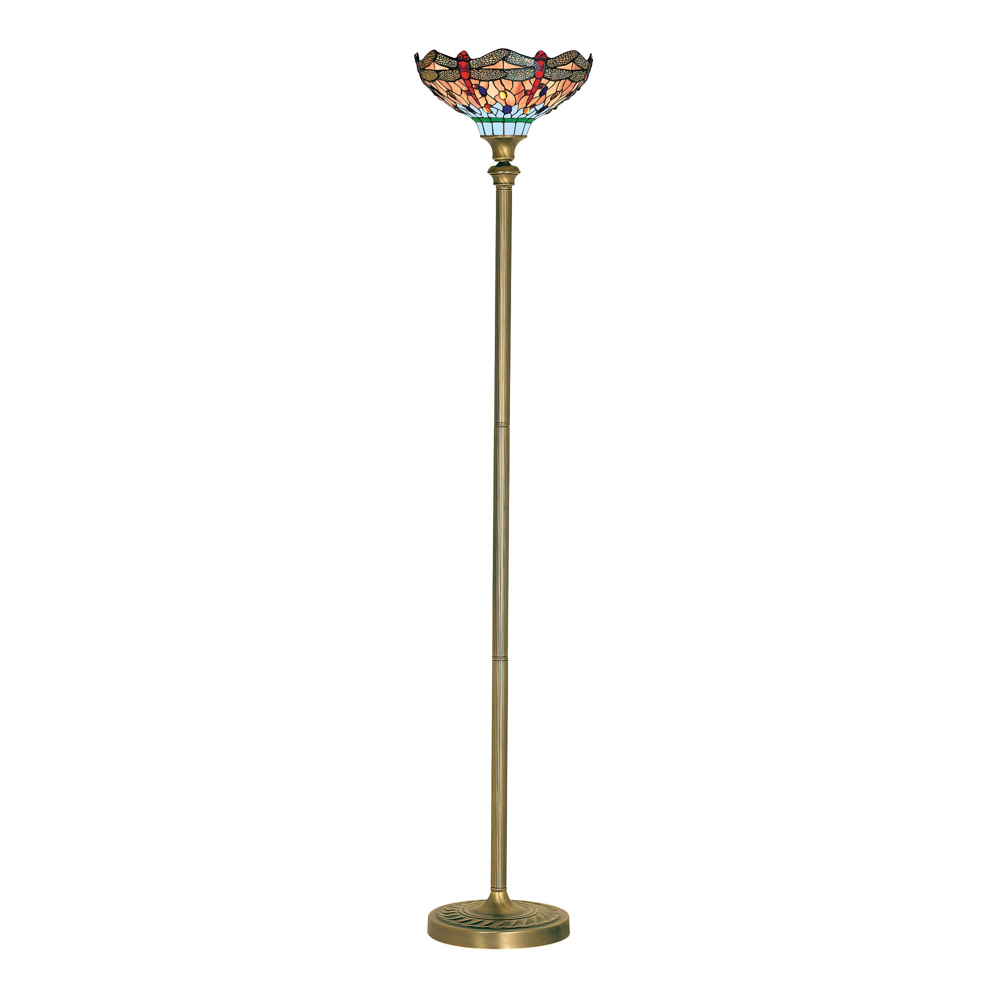 Searchlight Aber Dragonfly Single Floor Lamp -Antique Brass &Tiffany Glass