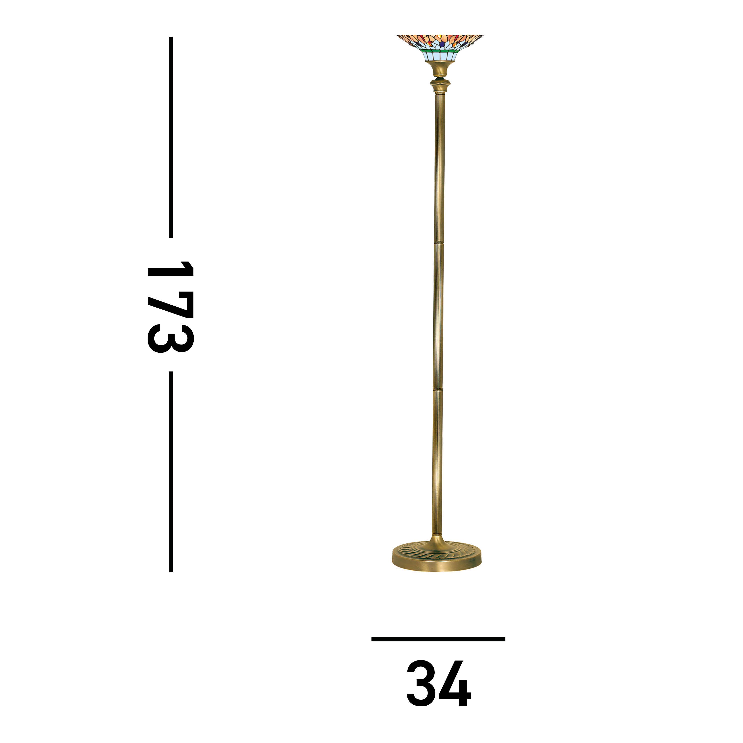 Searchlight Aber Dragonfly Single Floor Lamp -Antique Brass &Tiffany Glass