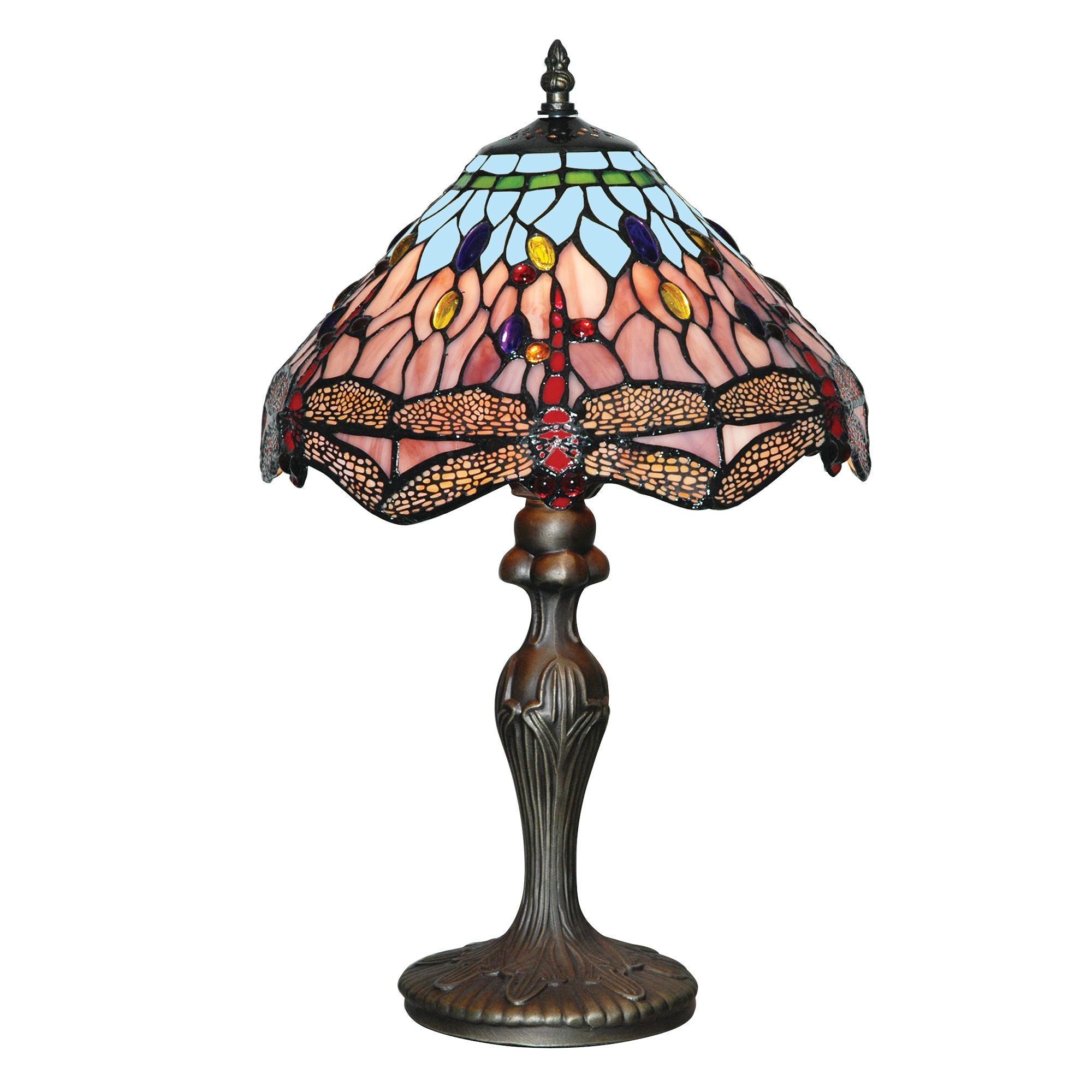 Searchlight Aber Dragonfly Single Table Lamp -Antique Brass &Tiffany Glass