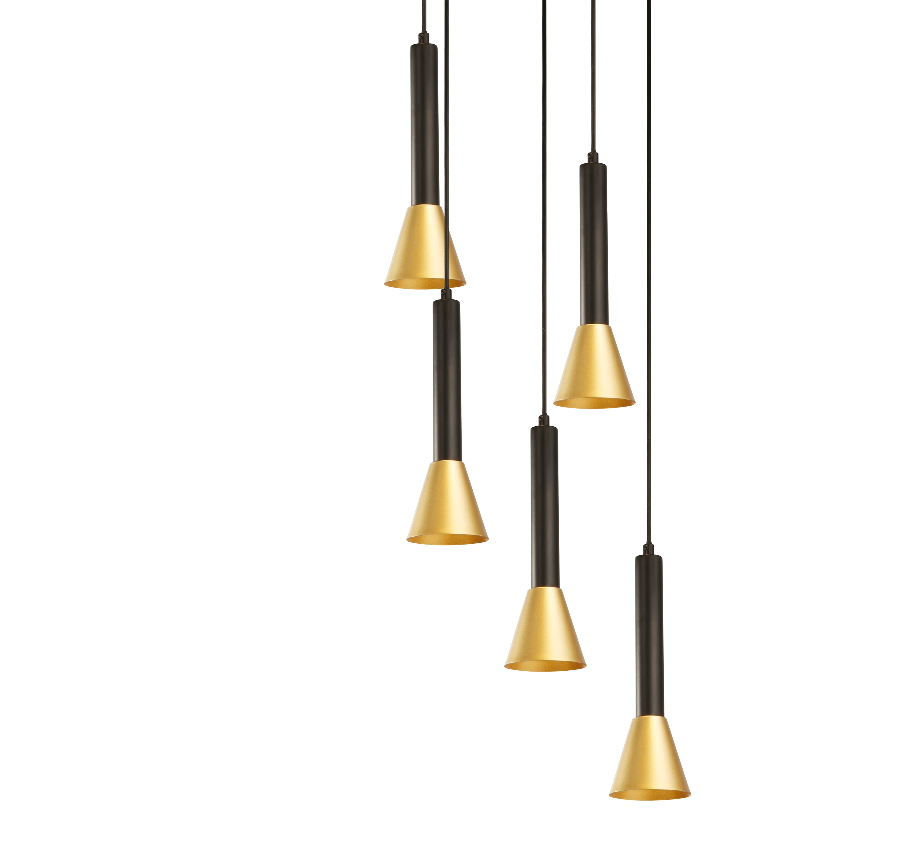 Searchlight Sinclair 5 Light Multi-Drop Pendant - Black & Gold Metal