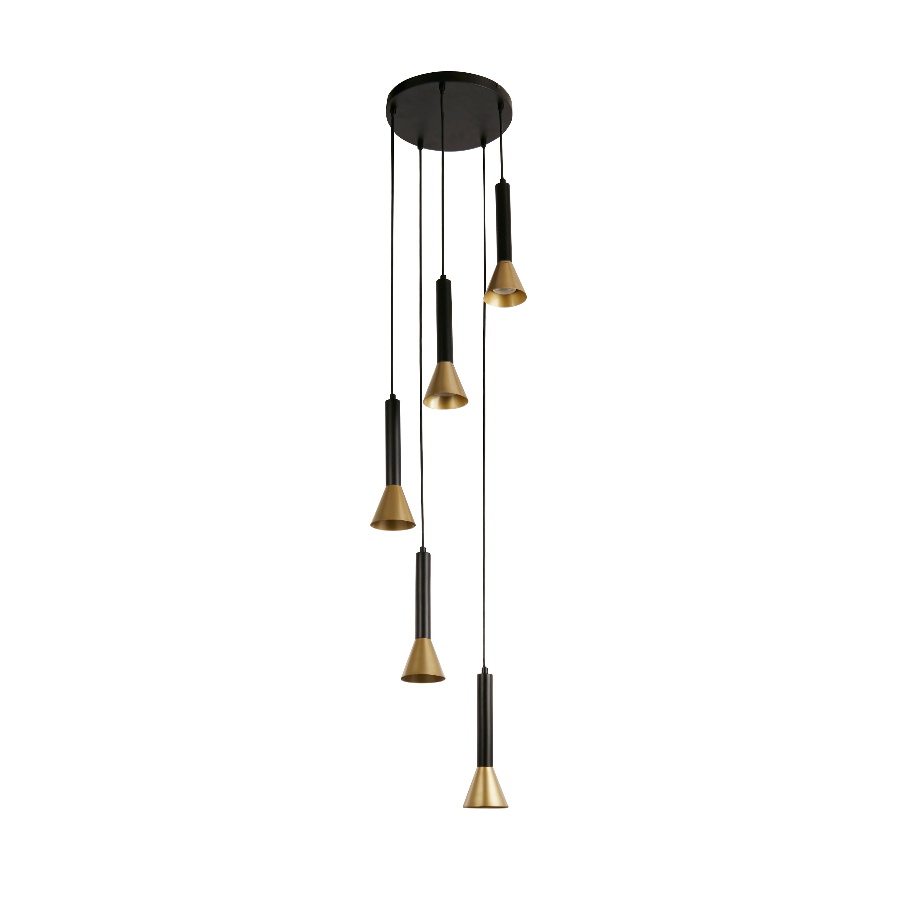 Searchlight Sinclair 5 Light Multi-Drop Pendant - Black & Gold Metal