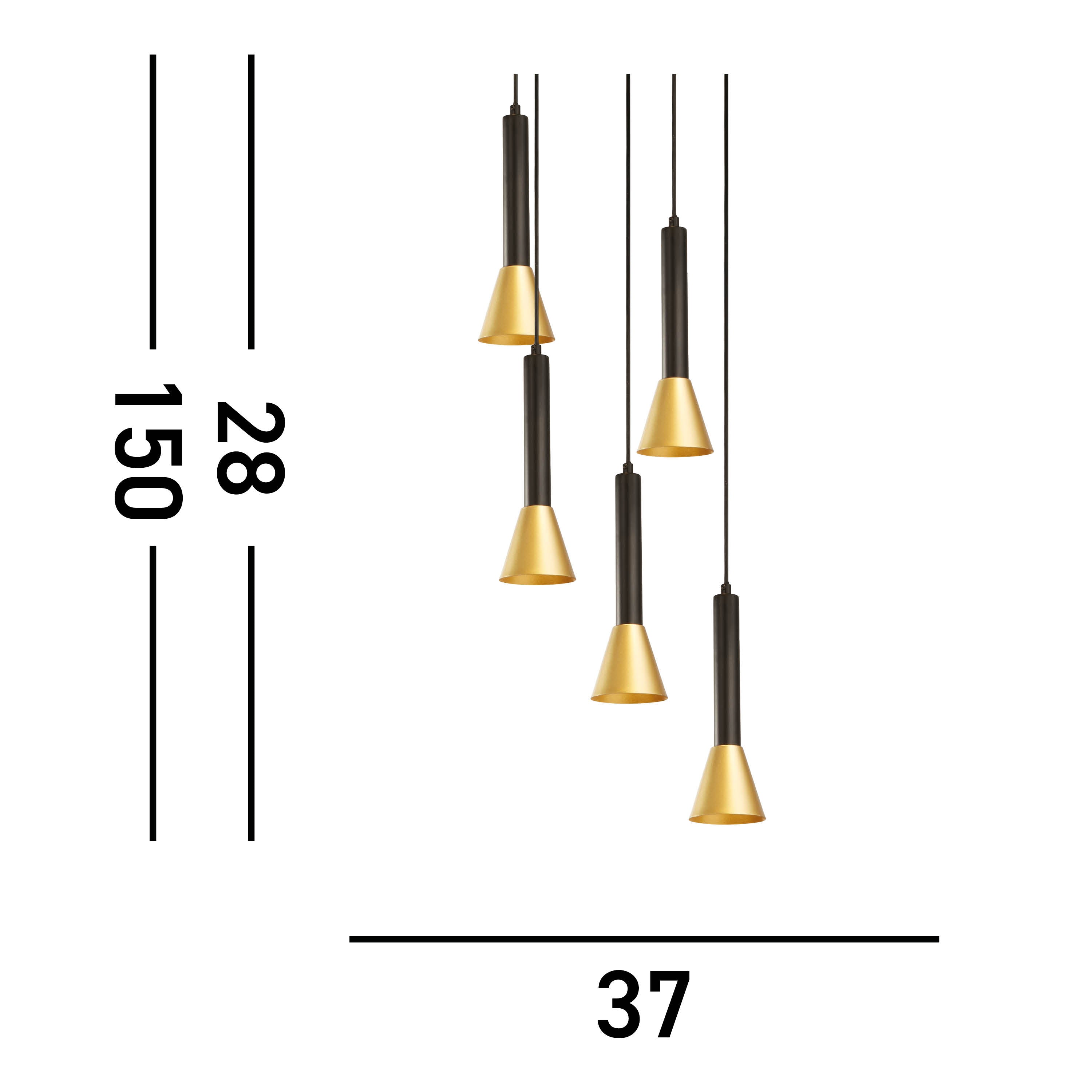 Searchlight Sinclair 5 Light Multi-Drop Pendant - Black & Gold Metal