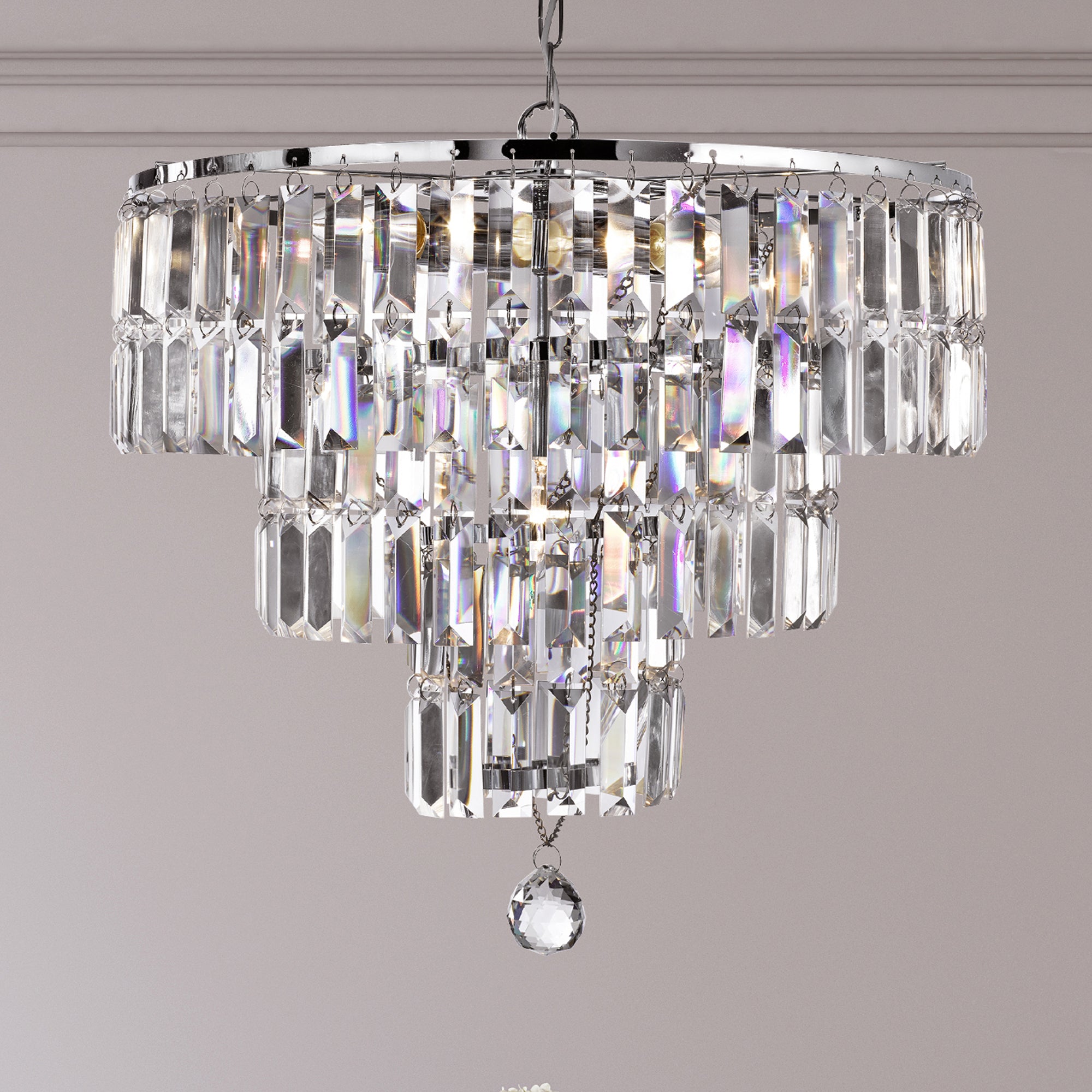 Searchlight Edith - 5 Light Chandelier, Chrome, Clear Crystal