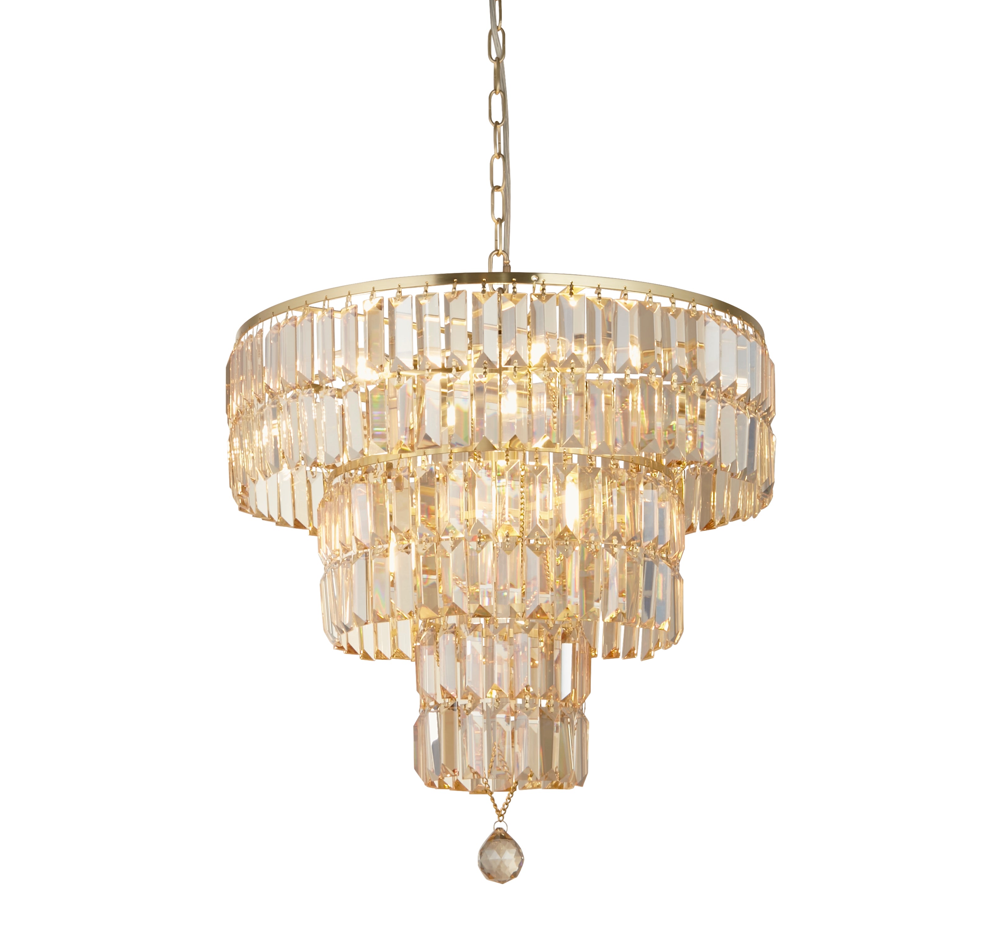 Searchlight Edith 5 Light Pendant - Satin Brass Metal & Champagne Glass