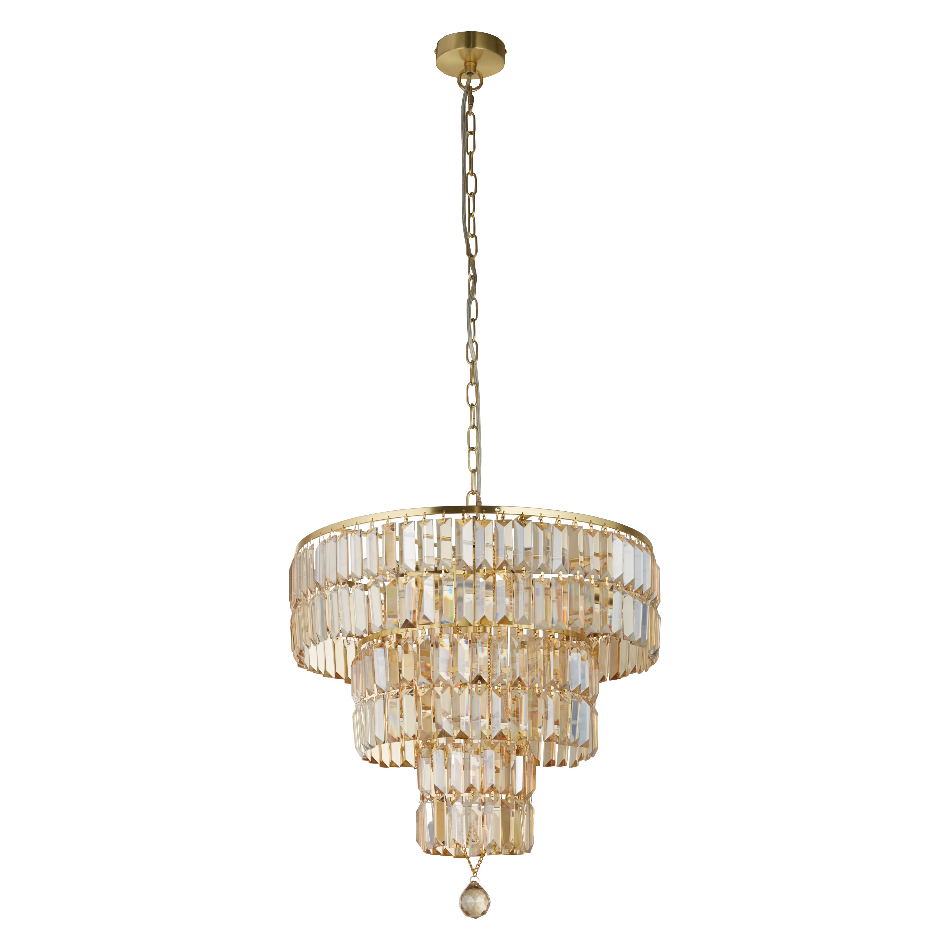 Searchlight Edith 5 Light Pendant - Satin Brass Metal & Champagne Glass