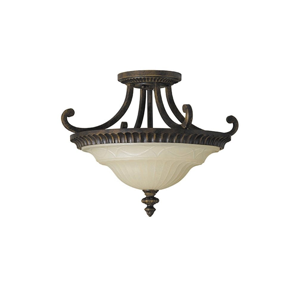 Feiss Drawing Room Bell-Shaped 2 Light Semi-Flush Fitting - Walnut