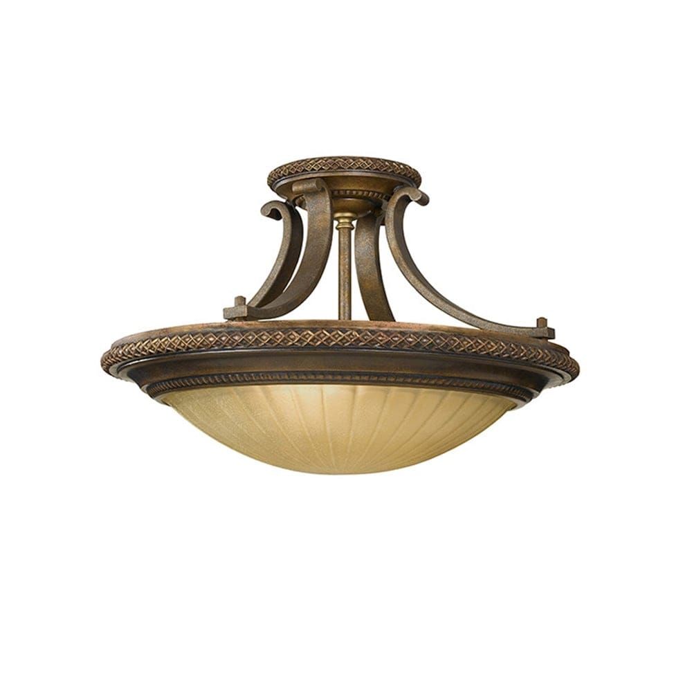 Feiss Kelham Hall 2 Light Semi-Flush Fitting - Firenze Gold & British Bronze