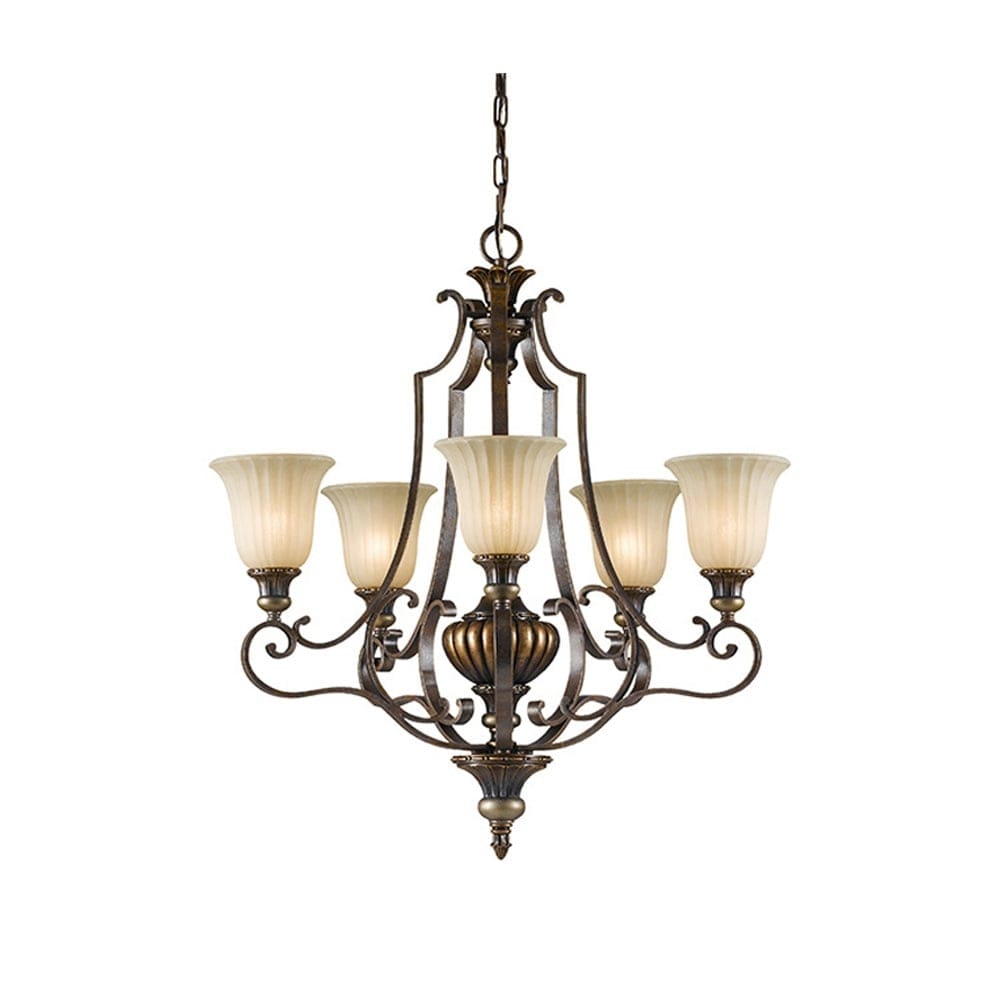 Feiss Kelham Hall 5 Light Up Chandelier - Firenze Gold & British Bronze