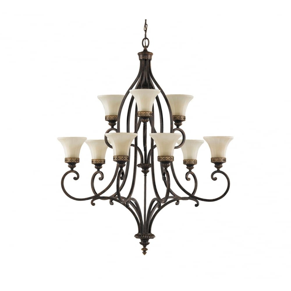 Feiss Drawing Room 9 Light Chandelier - Walnut