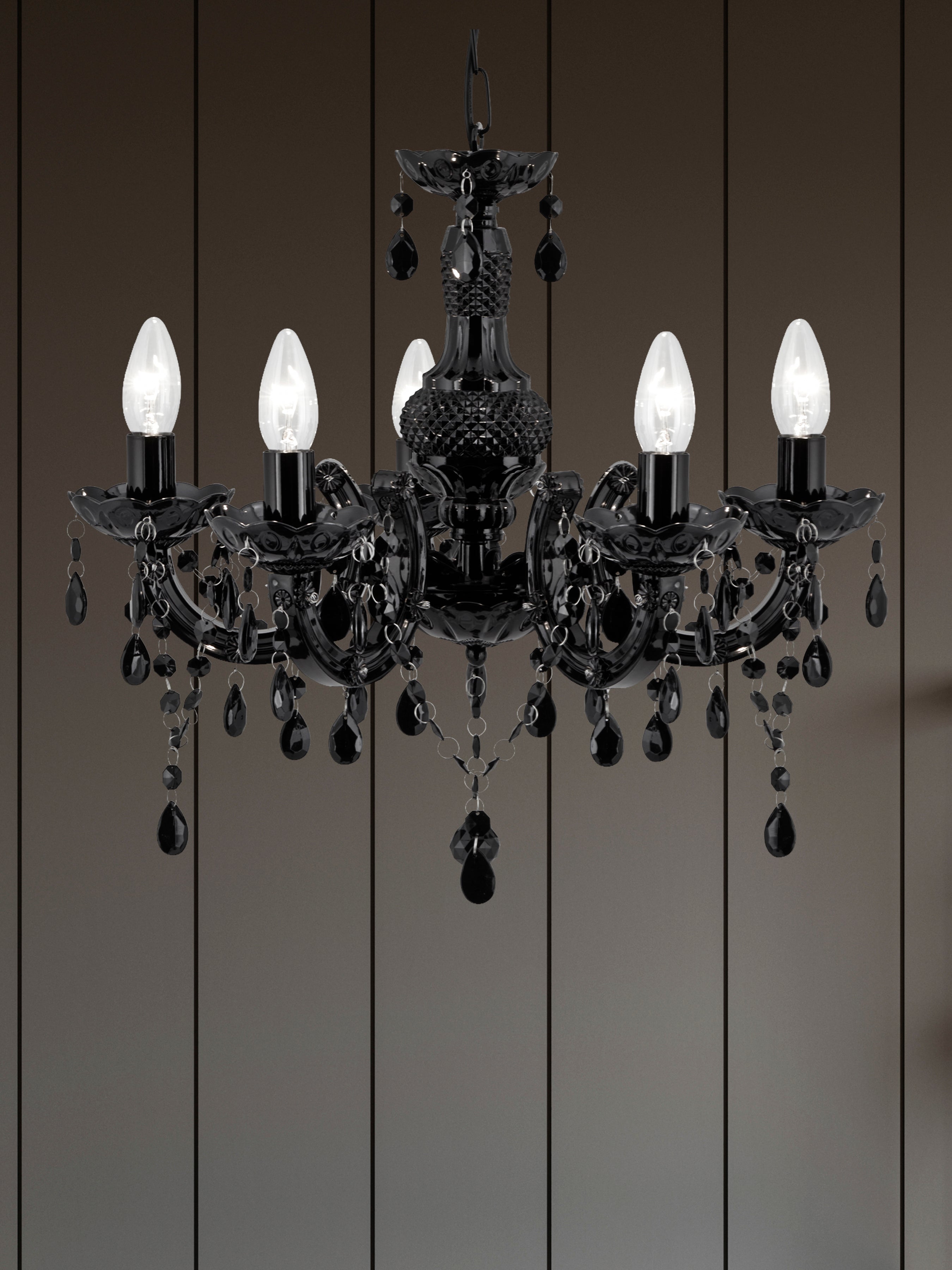 Searchlight Maple 5 Light Chandelier - Black Glass & Acrylic