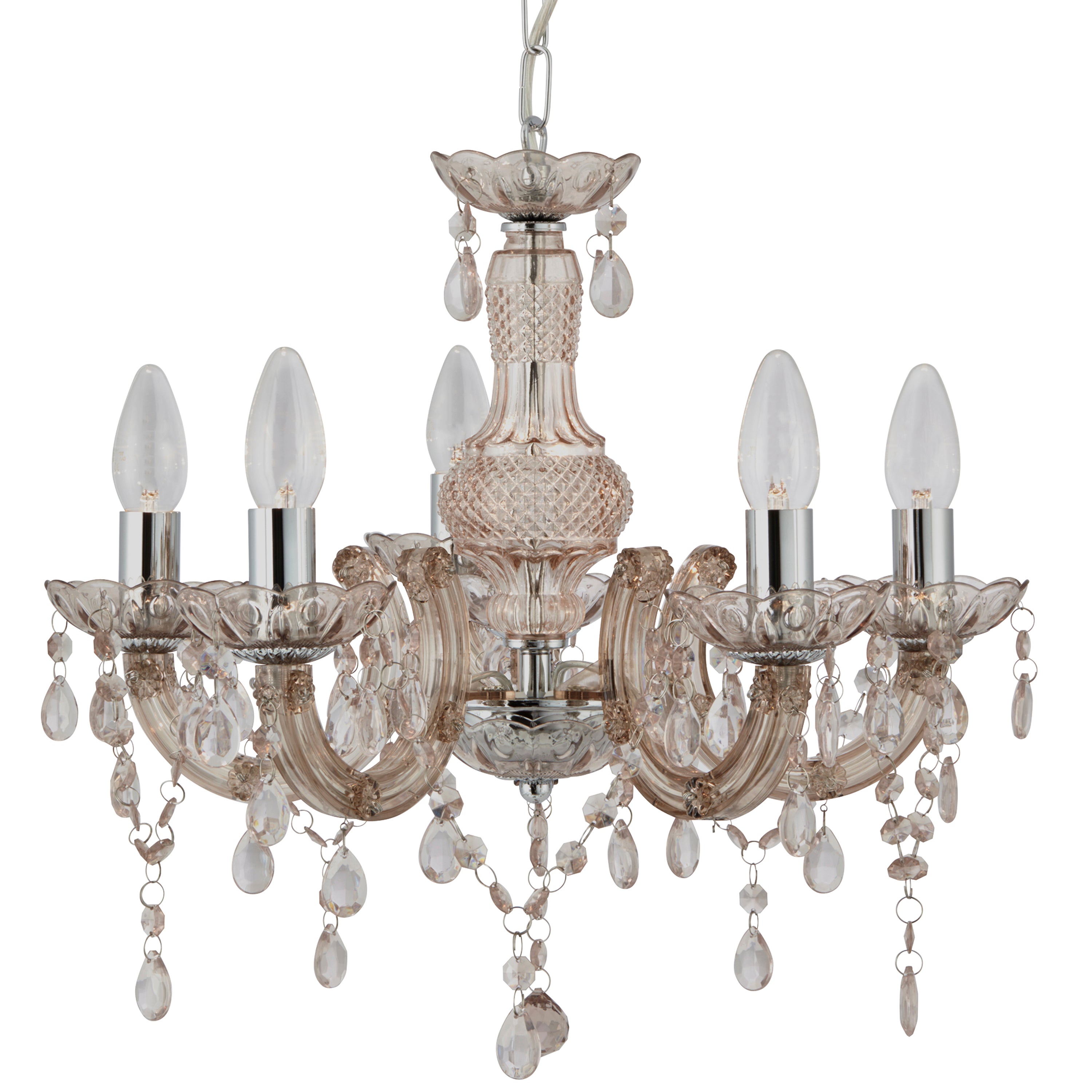 Searchlight Maple 5 Light Chandelier - Mink Glass & Acrylic