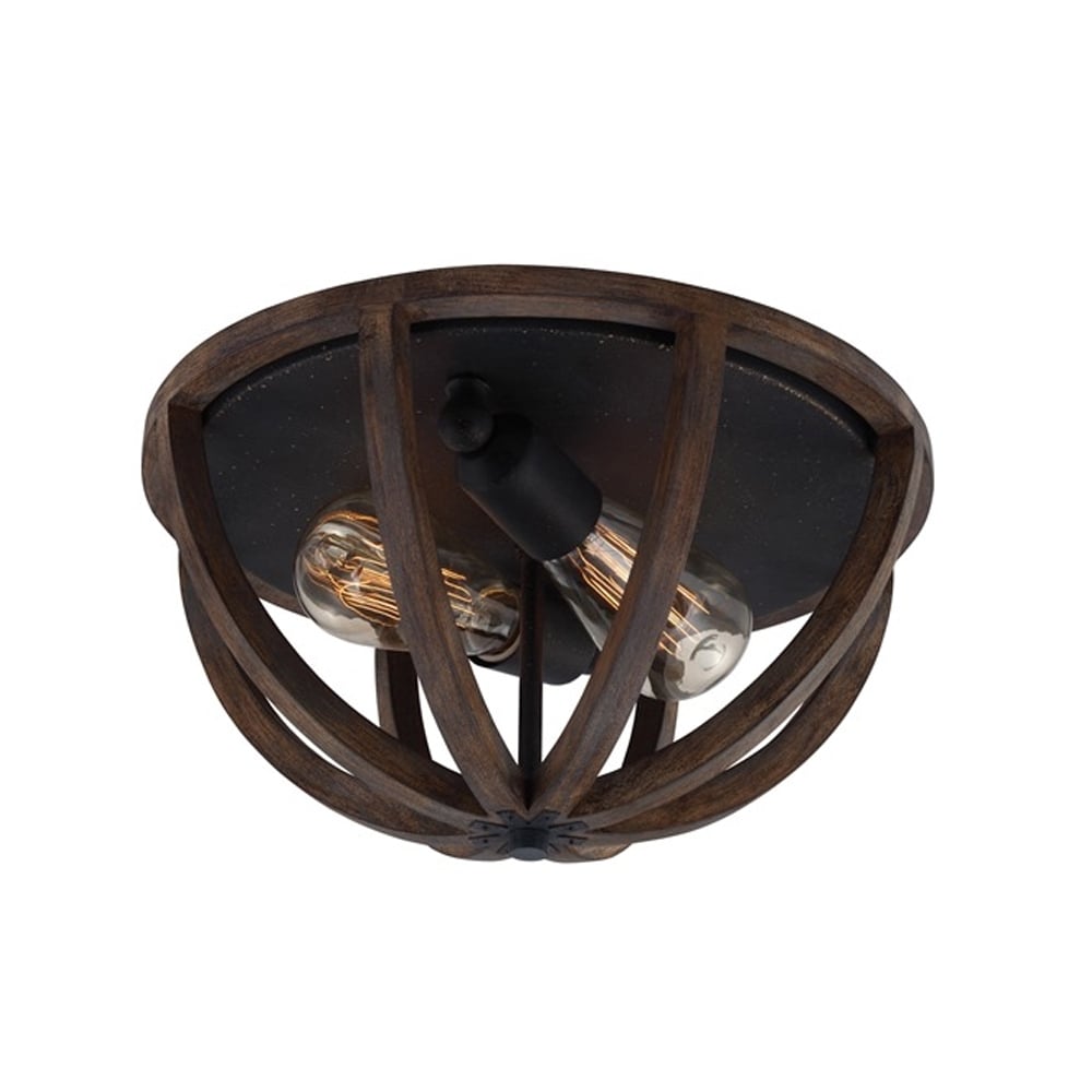 Feiss Allier Flush Mount Fitting - Weathered Oak Wood & Antique Forged Iron