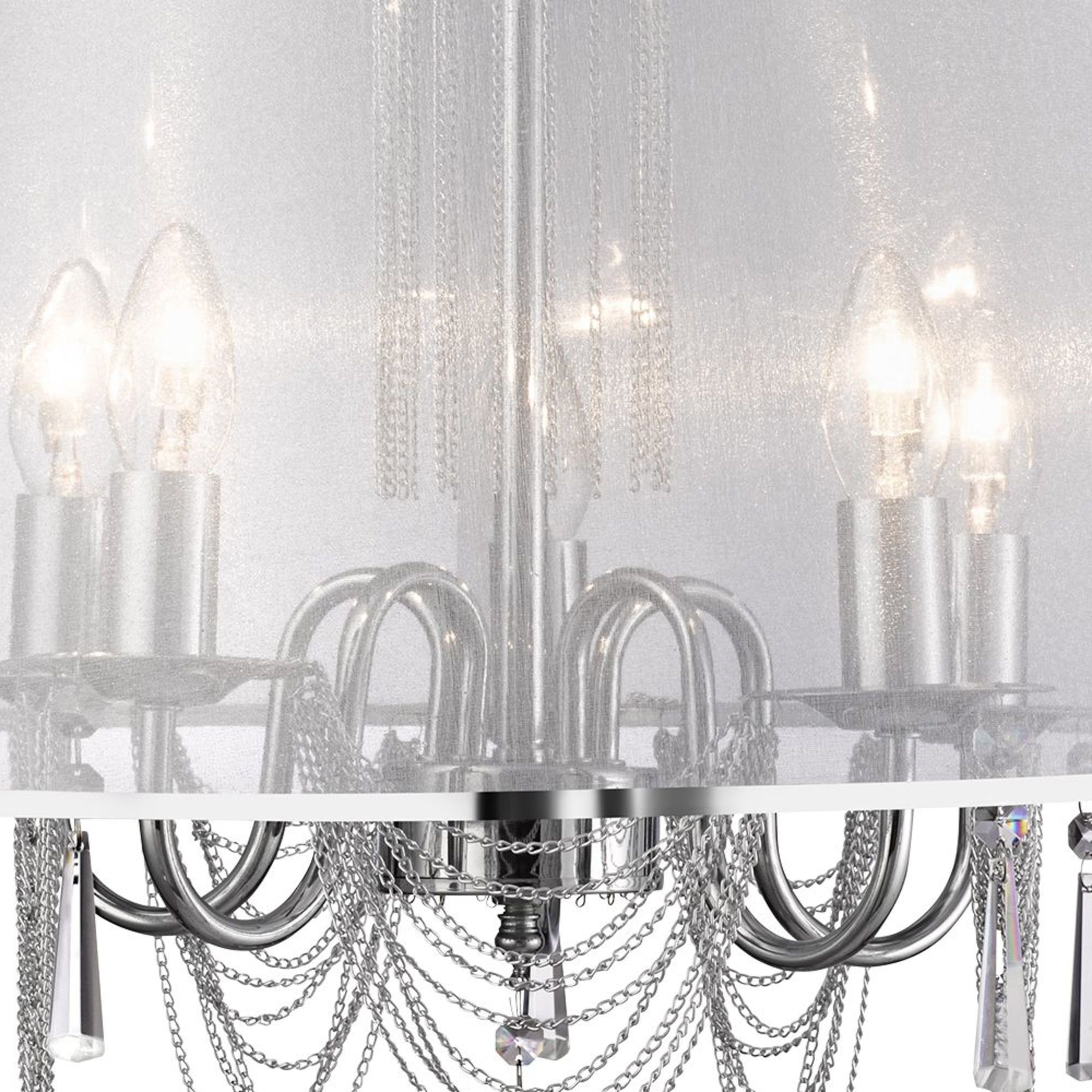 Searchlight Veralum - 5 Light Ceiling, Chrome, Chain Link, Clear Crystal Glass, White Voile Shade