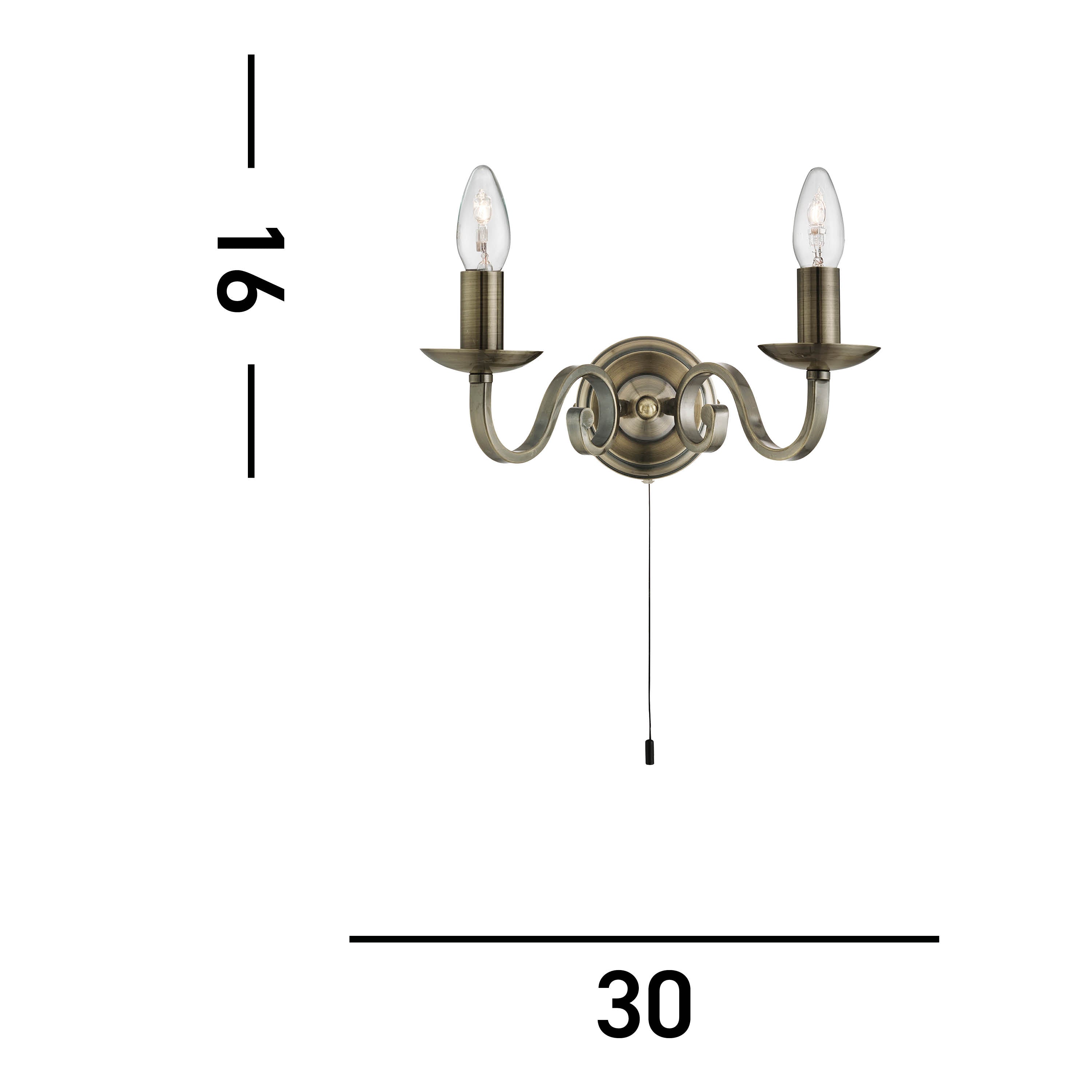 Searchlight Rankin Antique Brass 2 Light Wall Bracket With Candle Style Sconces