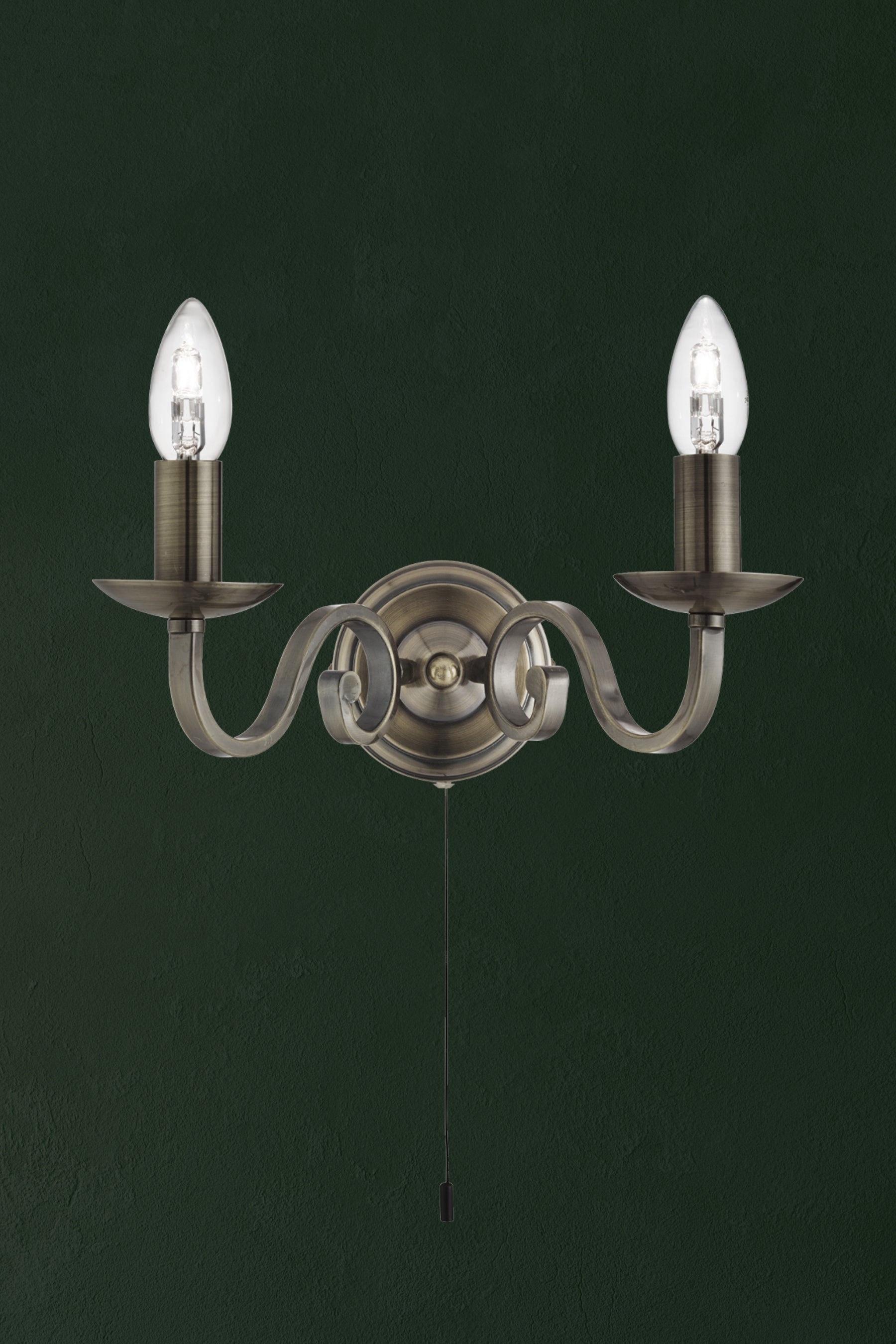 Searchlight Rankin Antique Brass 2 Light Wall Bracket With Candle Style Sconces