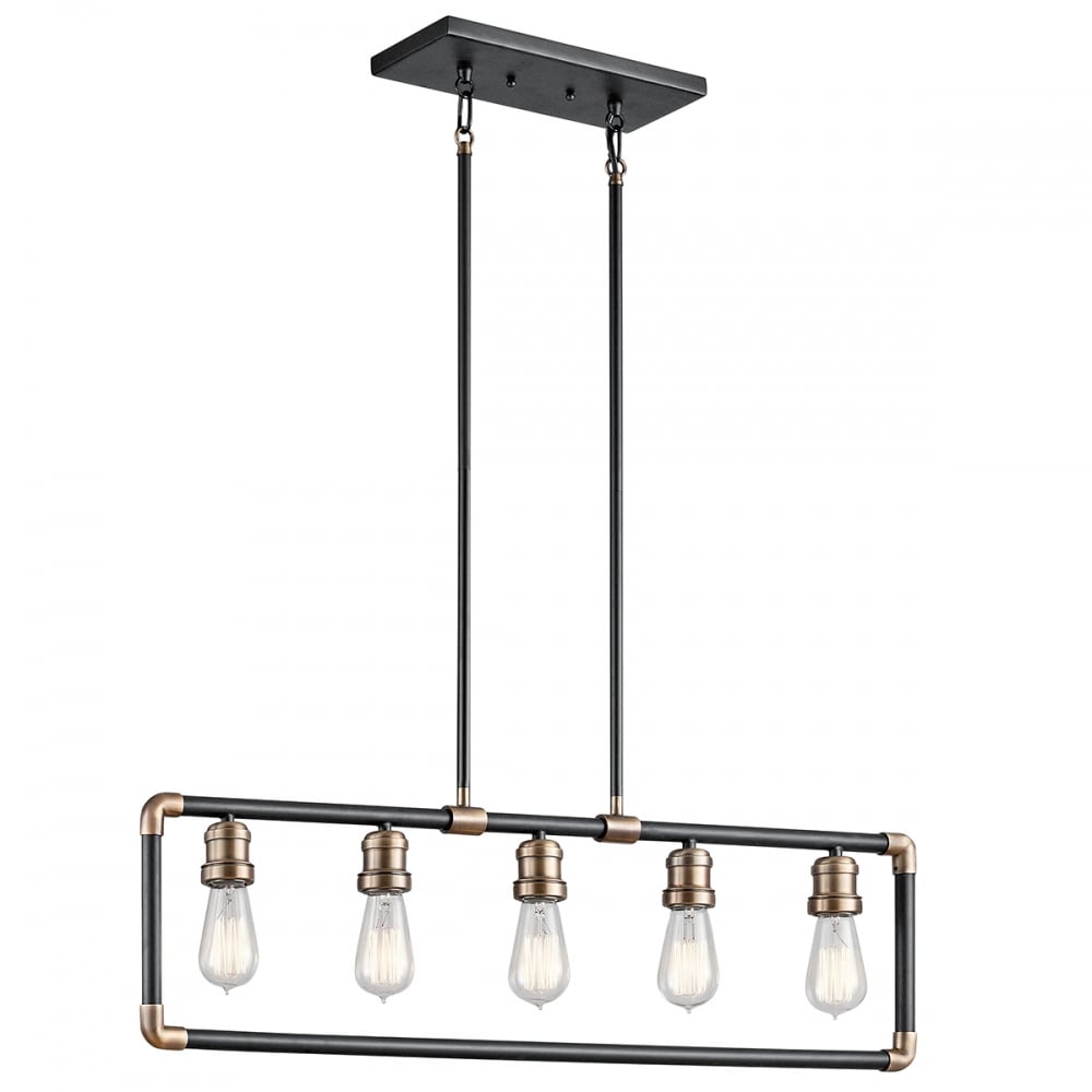 Kichler Imahn 5 Light Linear Chandelier - Black and Natural Brass
