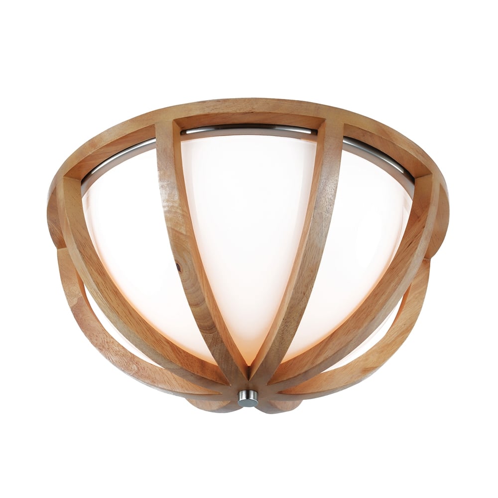 Feiss Allier Flush Mount Fitting - Light Wood & Brushed Steel