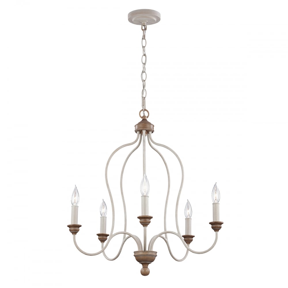 Feiss Hartsville 5 Light Chandelier - Chalk Washed & Beachwood