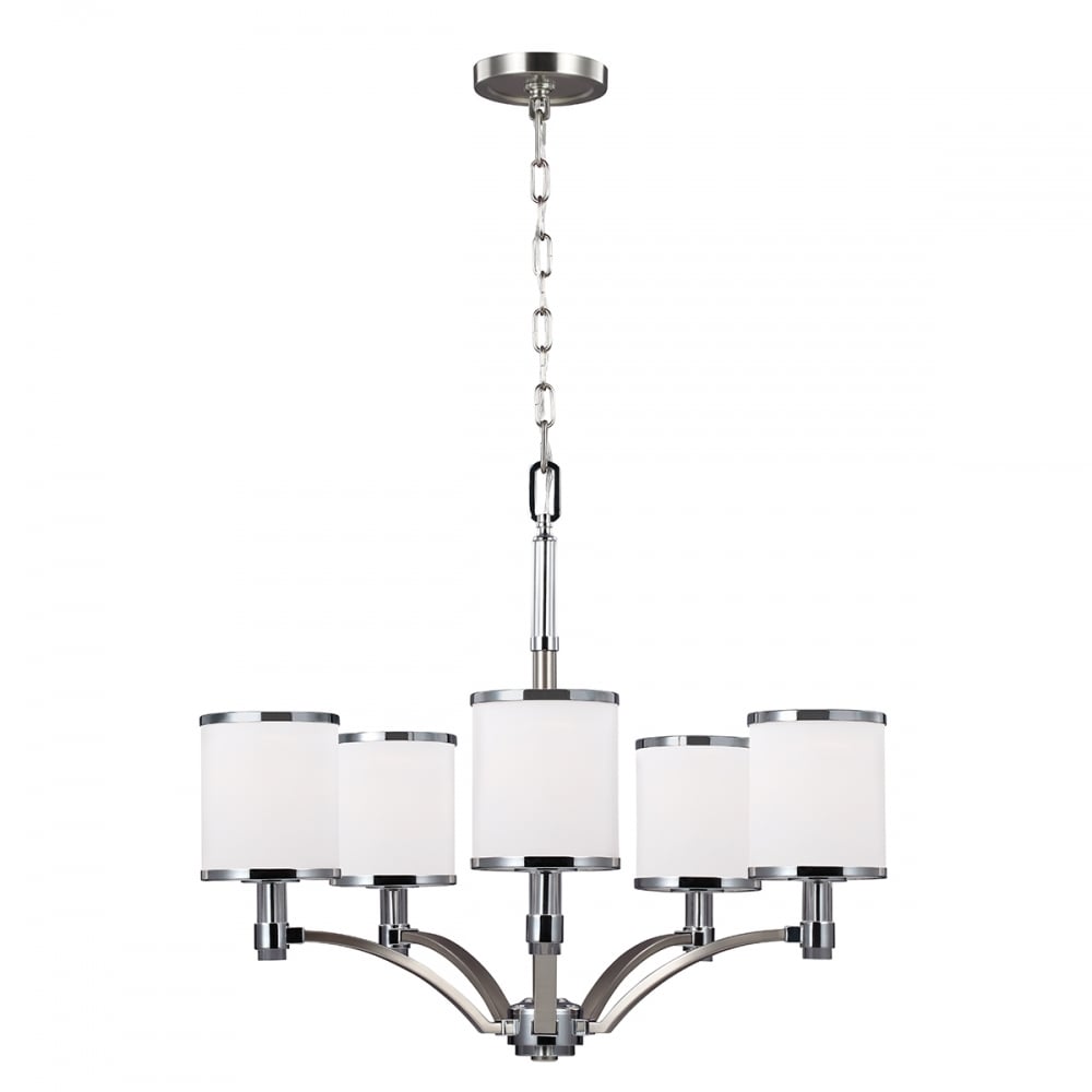 Feiss Prospect Park 5 Light Chandelier - Satin Nickel & Chrome