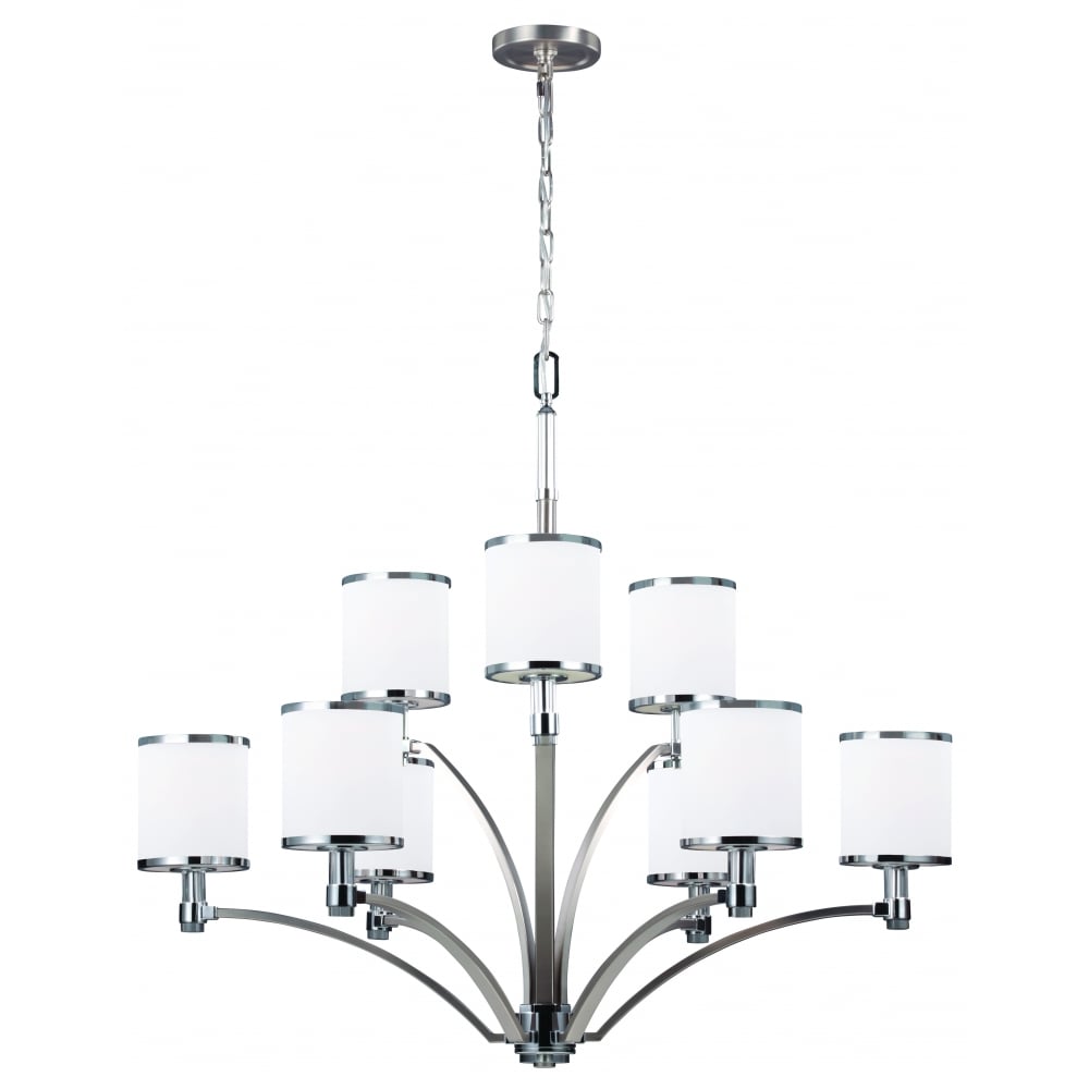 Feiss Prospect Park 9 Light Chandelier - Satin Nickel & Chrome