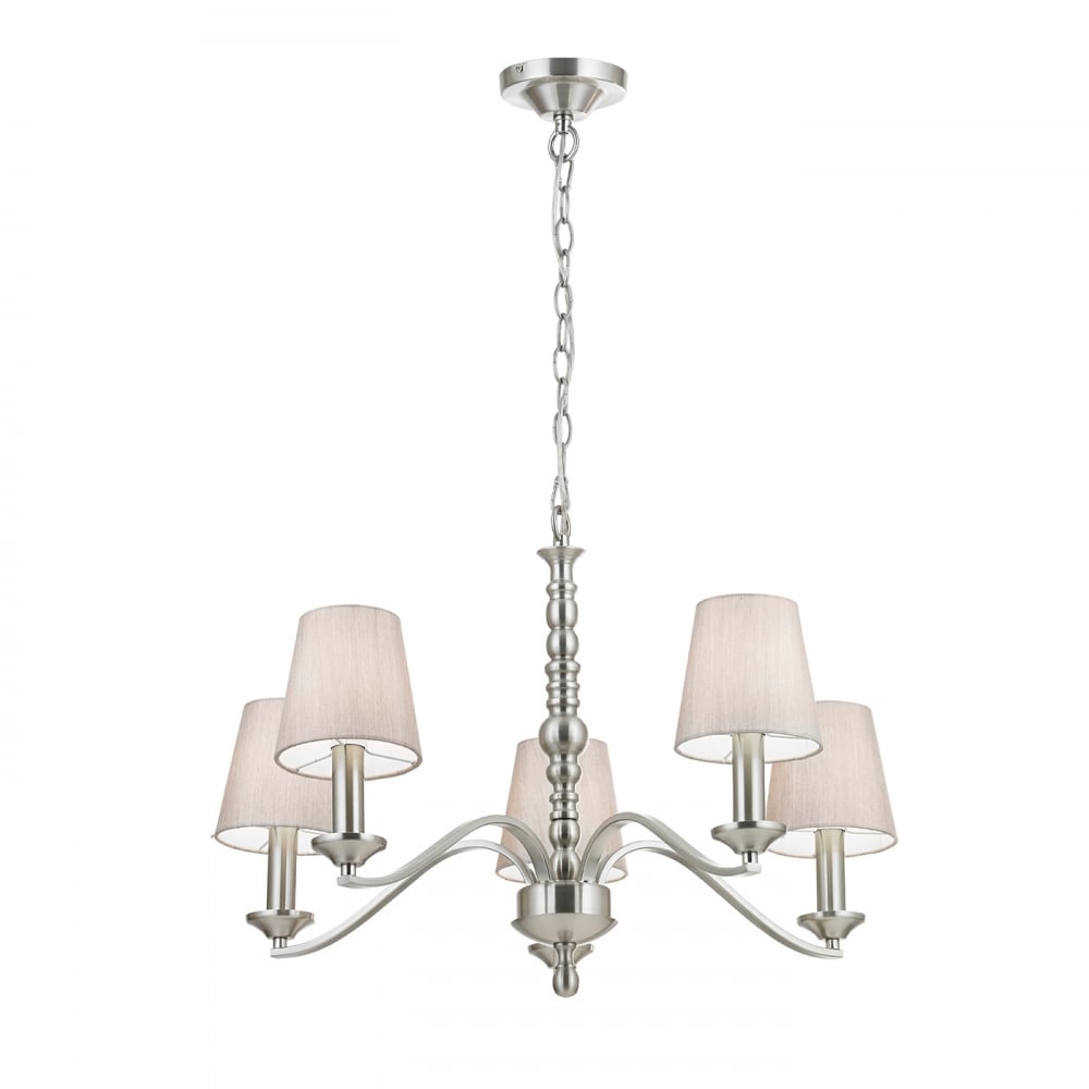 Endon Astaire 5 Light Pendant - Satin Nickel Plate & Neutral Fabric