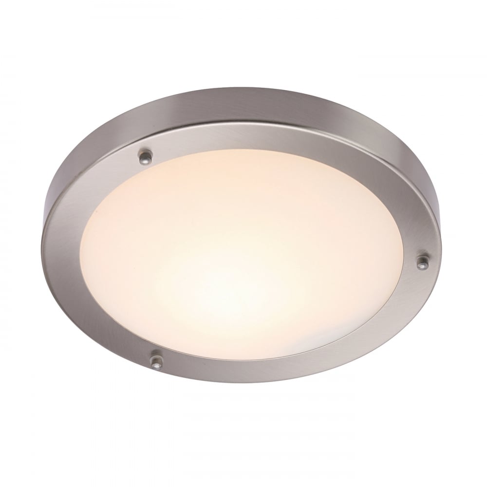 Saxby Portico 300mm Flush fitting IP44 60W - Satin nickel & frosted glass